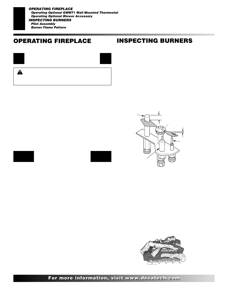 Inspecting burners, Operating fireplace | Desa CHDV47NR User Manual | Page 28 / 44