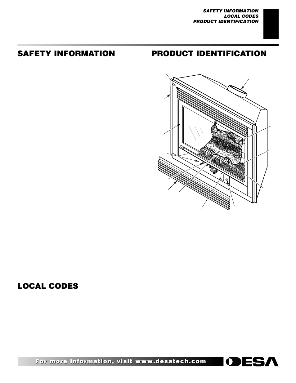 Local codes, Product identification, Safety information | Continued | Desa CHDV47NR User Manual | Page 3 / 44