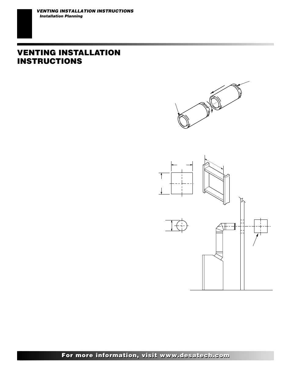 Venting installation instructions, Continued, Installation planning | Horizontal termination installation | Desa CHDV47NR User Manual | Page 8 / 44