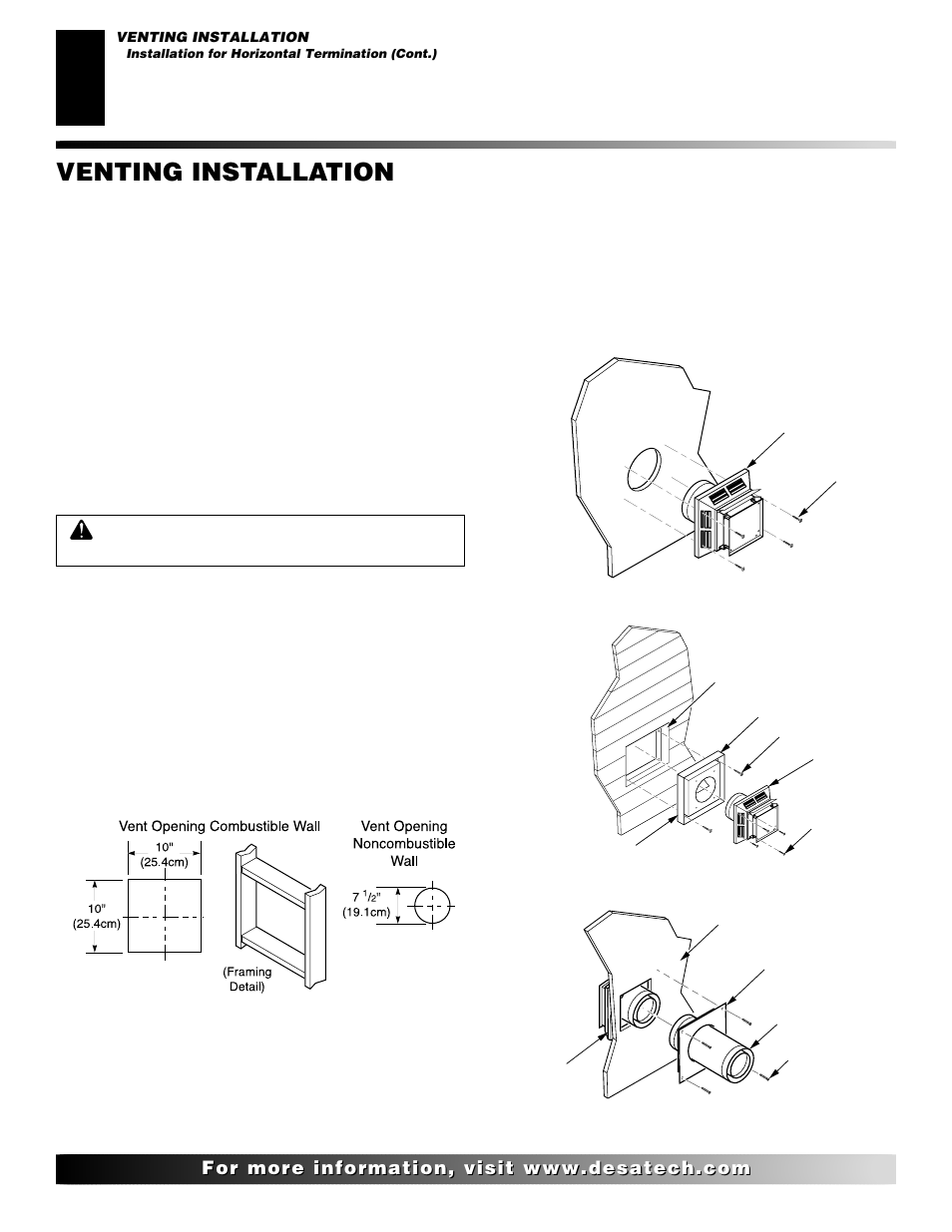 Venting installation, Continued | Desa CSDPBN User Manual | Page 14 / 42