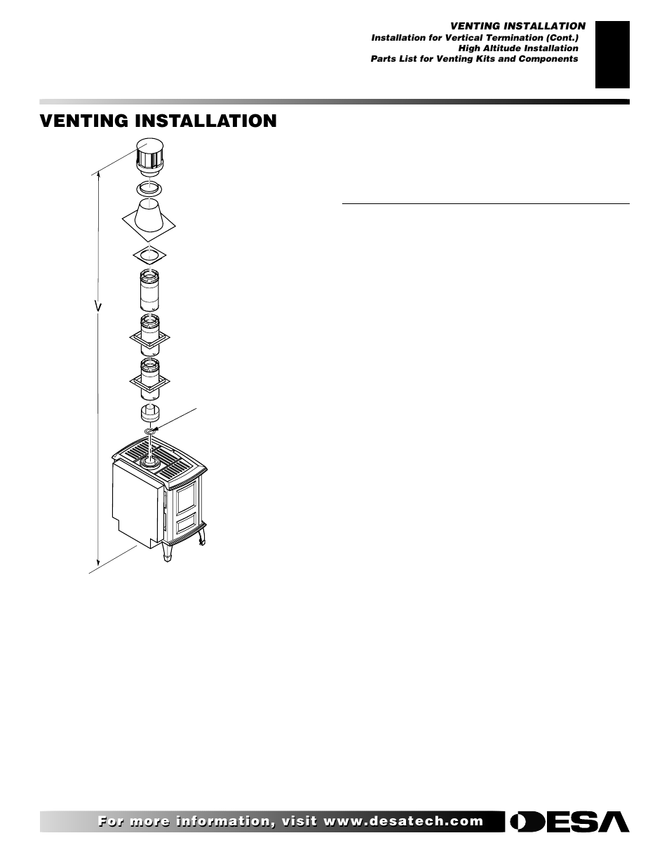 Venting installation, Continued, High altitude installation | Parts lists for venting kits and components | Desa CSDPBN User Manual | Page 19 / 42