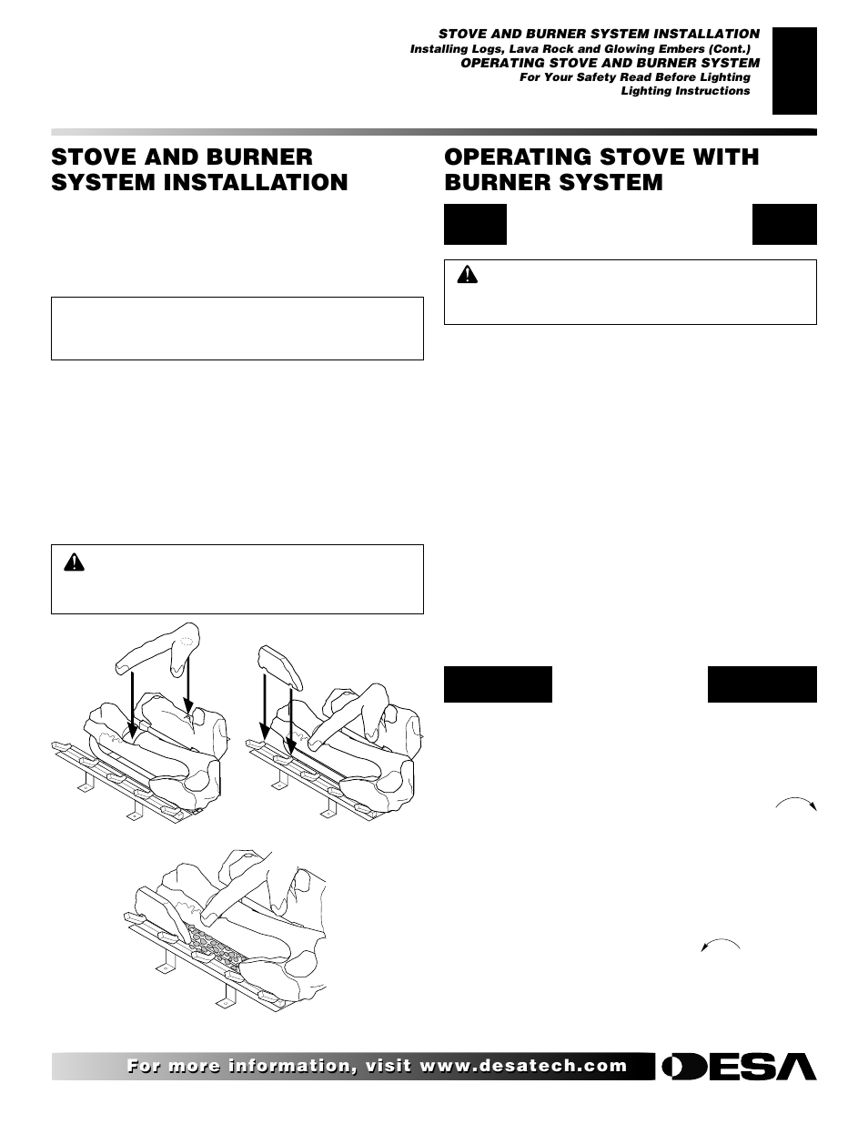 Stove and burner system installation, Operating stove with burner system | Desa CSDPBN User Manual | Page 25 / 42