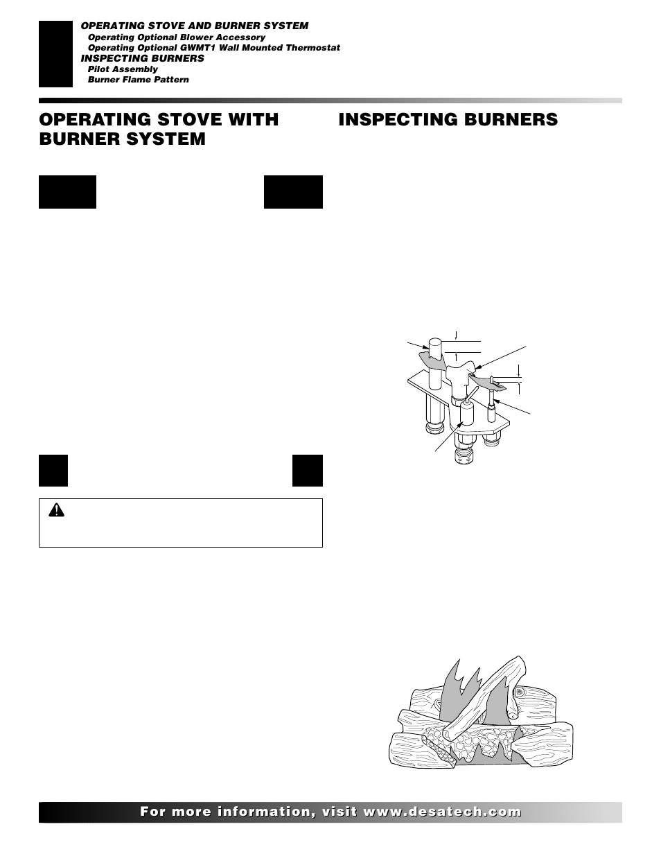 Inspecting burners, Operating stove with burner system | Desa CSDPBN User Manual | Page 28 / 42