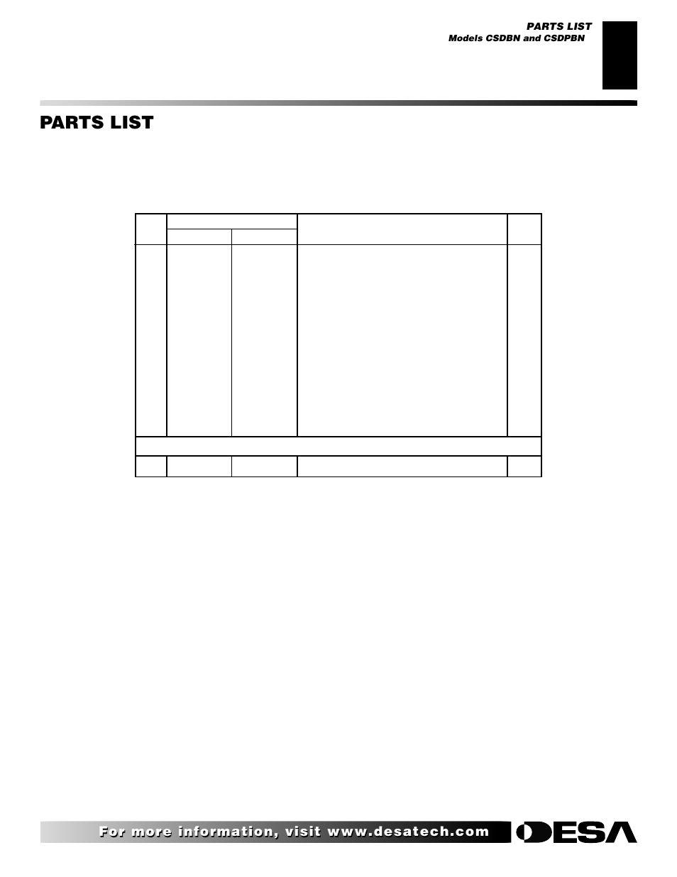 Parts list, Stove chassis | Desa CSDPBN User Manual | Page 37 / 42