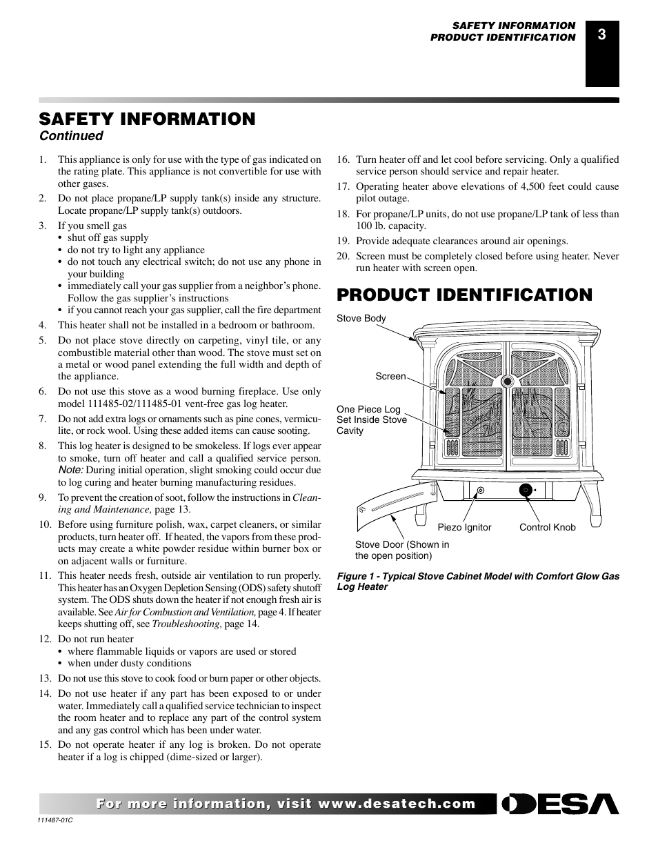 Safety information, Product identification, Continued | Desa CSPIPT User Manual | Page 3 / 26