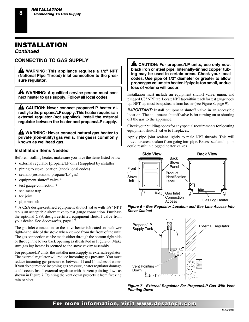Installation, Continued | Desa CSPIPT User Manual | Page 8 / 26