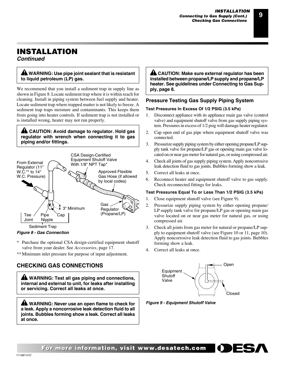 Installation, Continued | Desa CSPIPT User Manual | Page 9 / 26