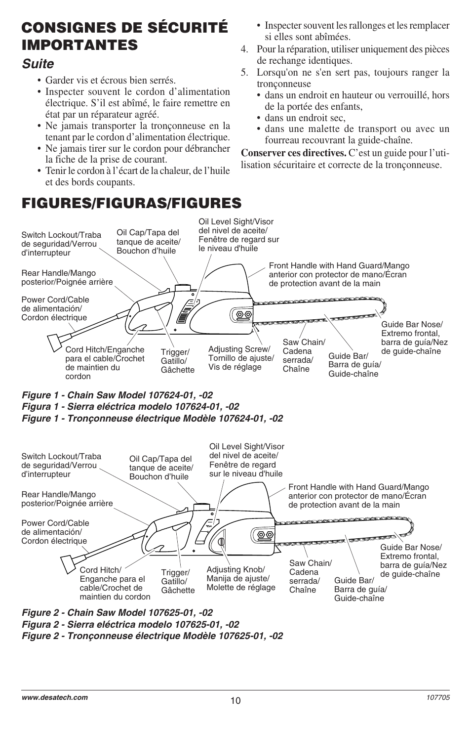 Consignes de sécurité importantes, Figures/figuras/figures, Suite | Desa EL-8: 107624-01 User Manual | Page 10 / 44