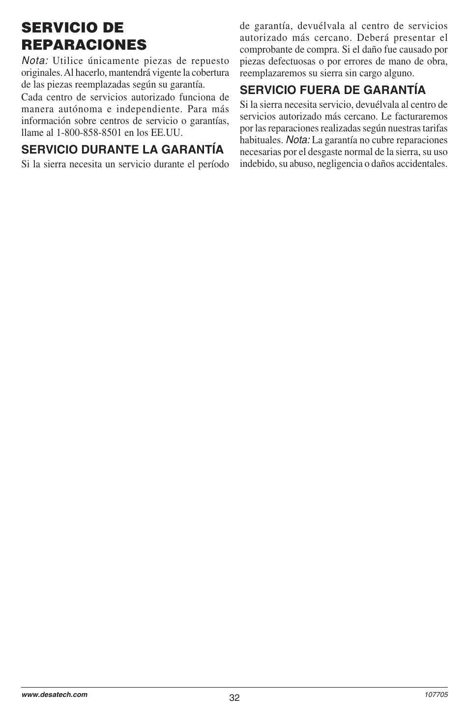 Servicio de reparaciones | Desa EL-8: 107624-01 User Manual | Page 32 / 44