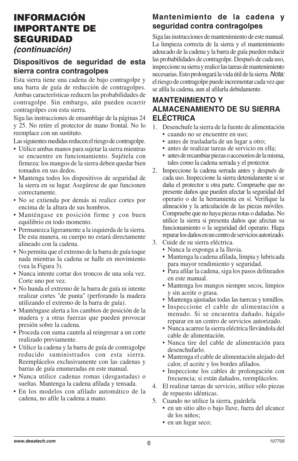 Información importante de seguridad, Continuación) | Desa EL-8: 107624-01 User Manual | Page 6 / 44