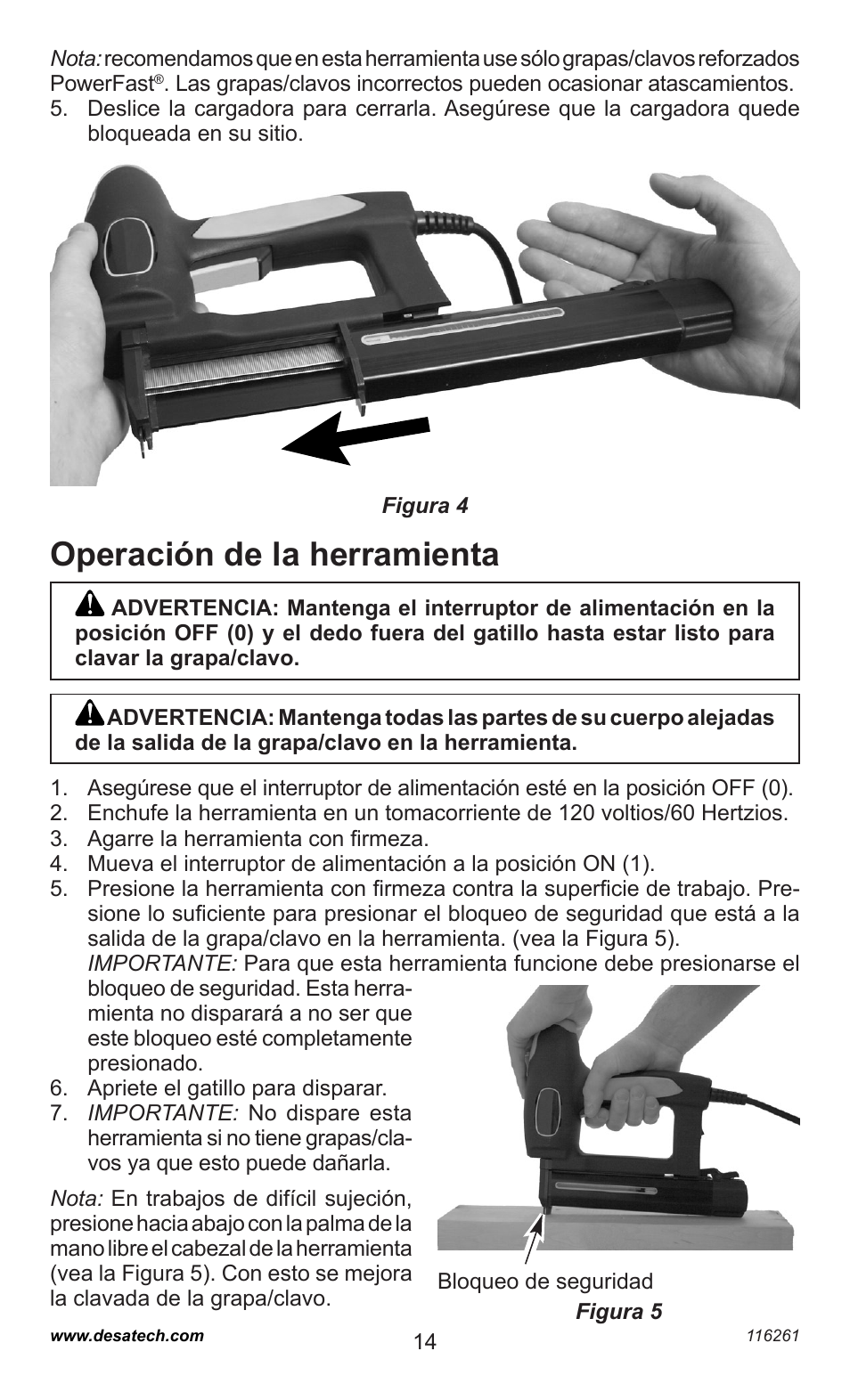 Operación de la herramienta | Desa PEBNS11/4-B User Manual | Page 14 / 24