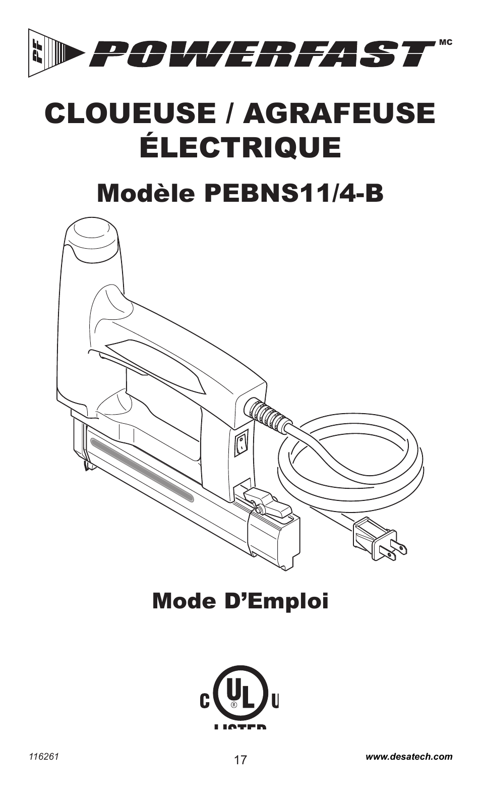 Cloueuse / agrafeuse électrique, Modèle pebns11/4-b, Mode d’emploi | Desa PEBNS11/4-B User Manual | Page 17 / 24