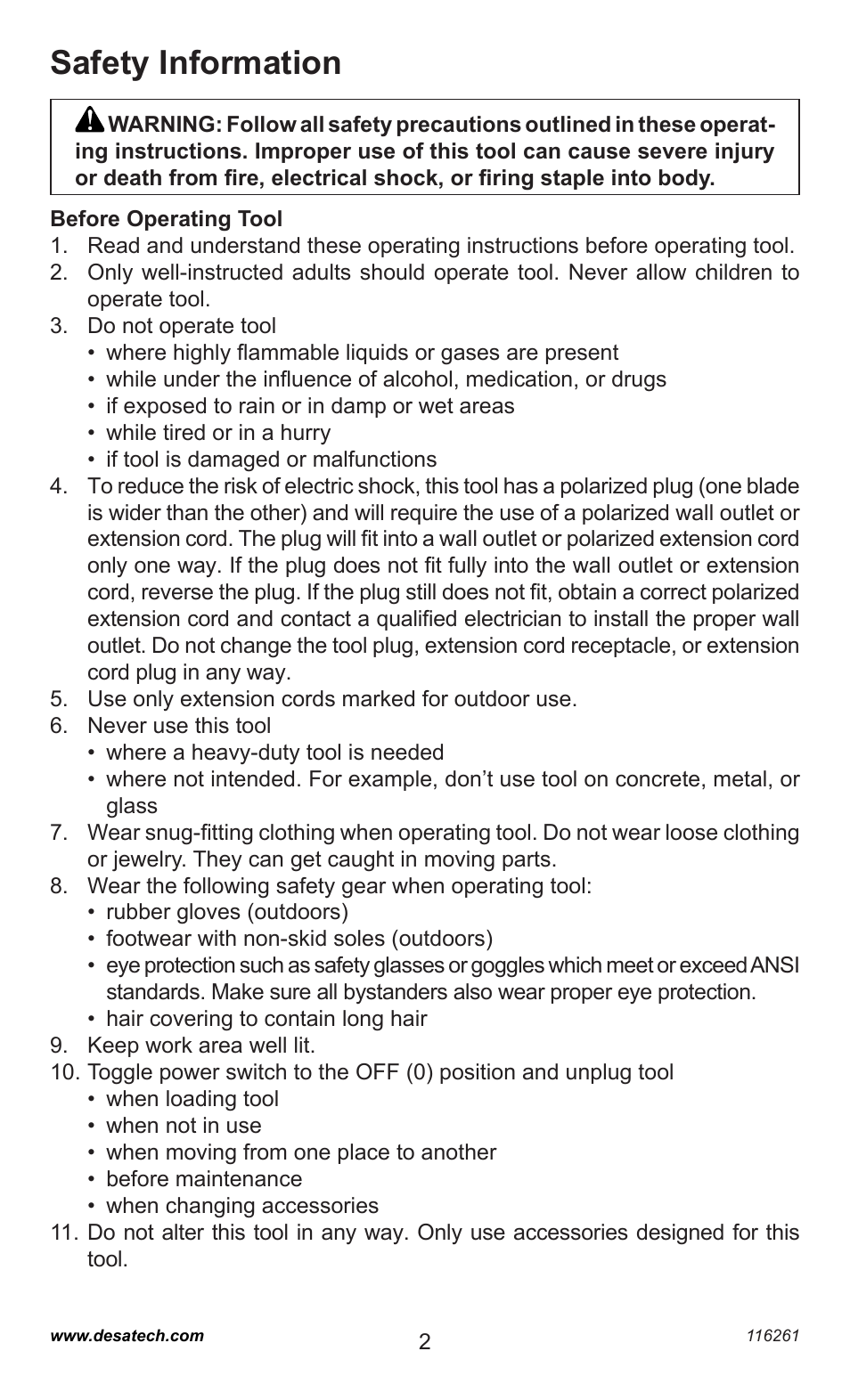 Safety information | Desa PEBNS11/4-B User Manual | Page 2 / 24