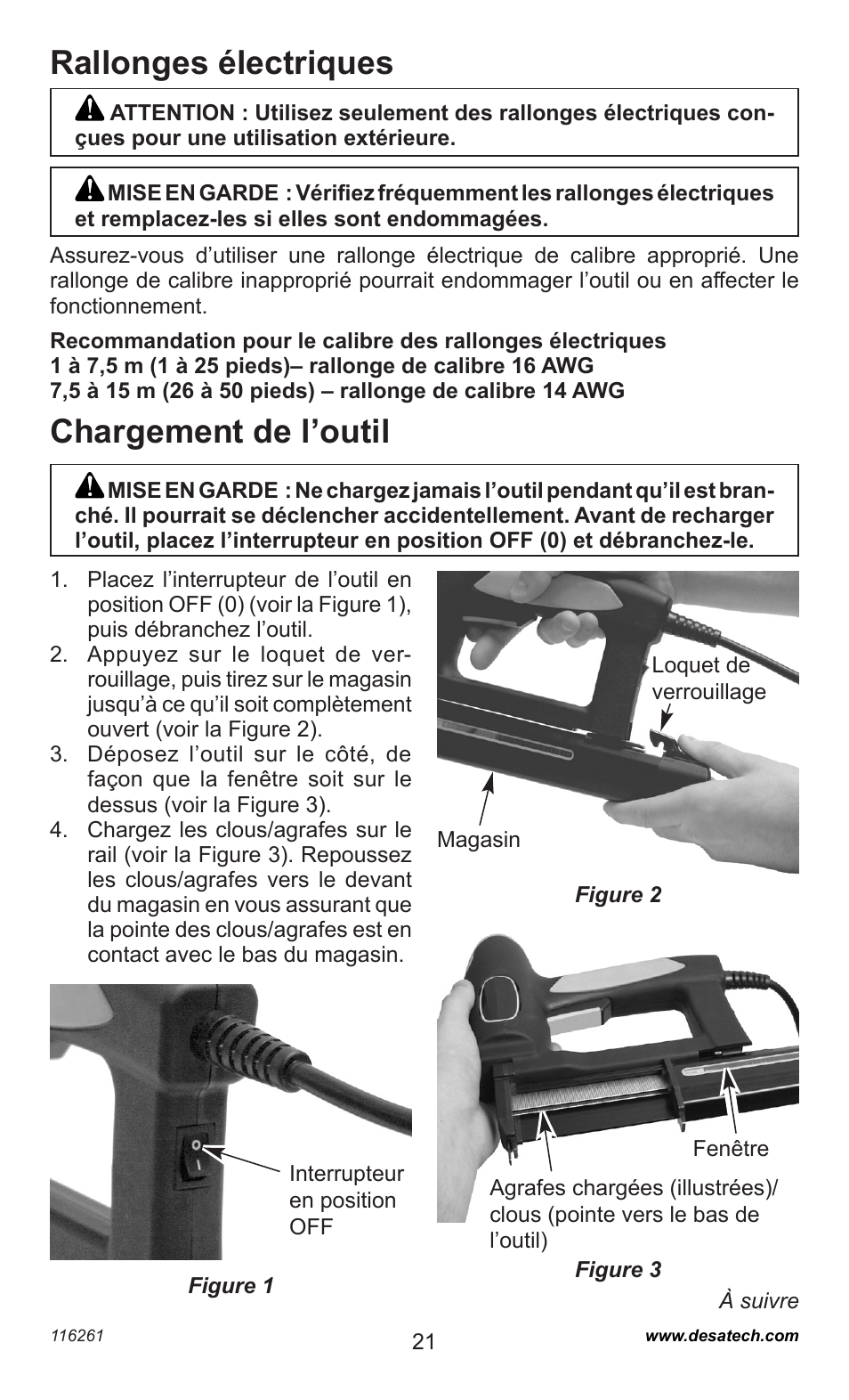 Rallonges électriques chargement de l’outil | Desa PEBNS11/4-B User Manual | Page 21 / 24