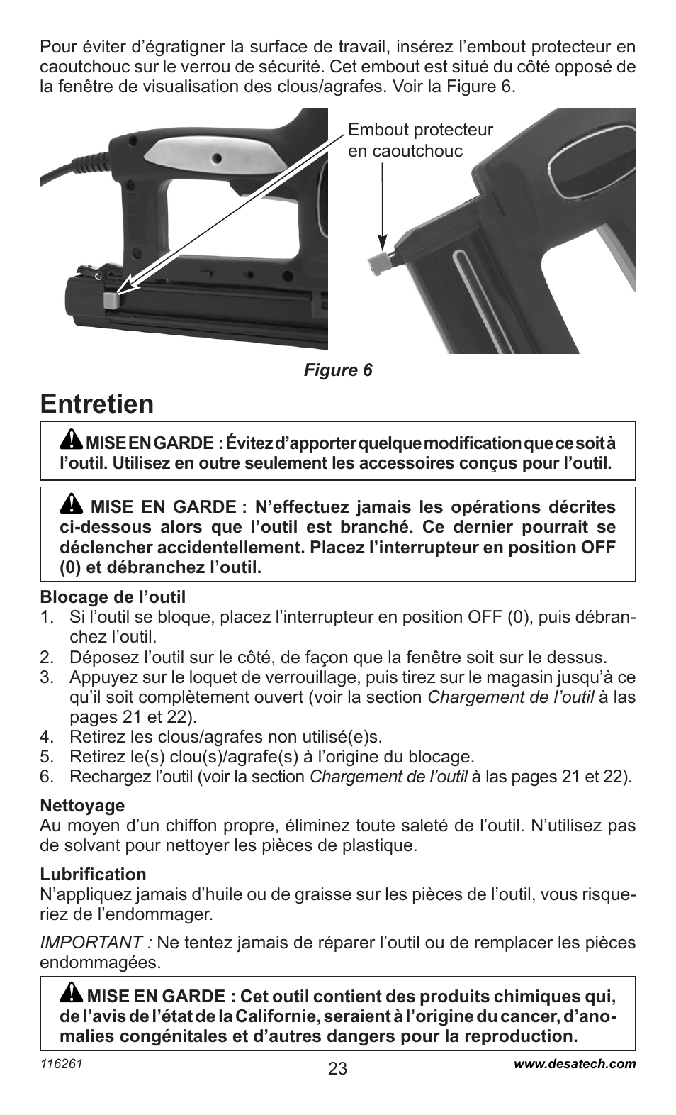 Entretien | Desa PEBNS11/4-B User Manual | Page 23 / 24