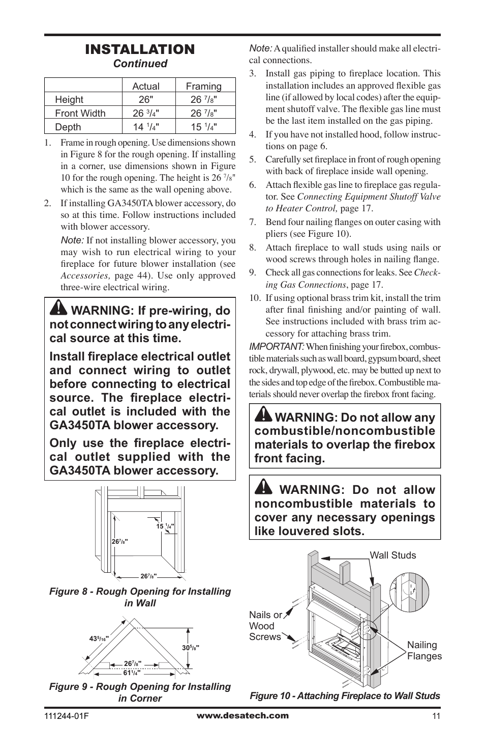 Installation, Continued | Desa FDCFTP User Manual | Page 11 / 48