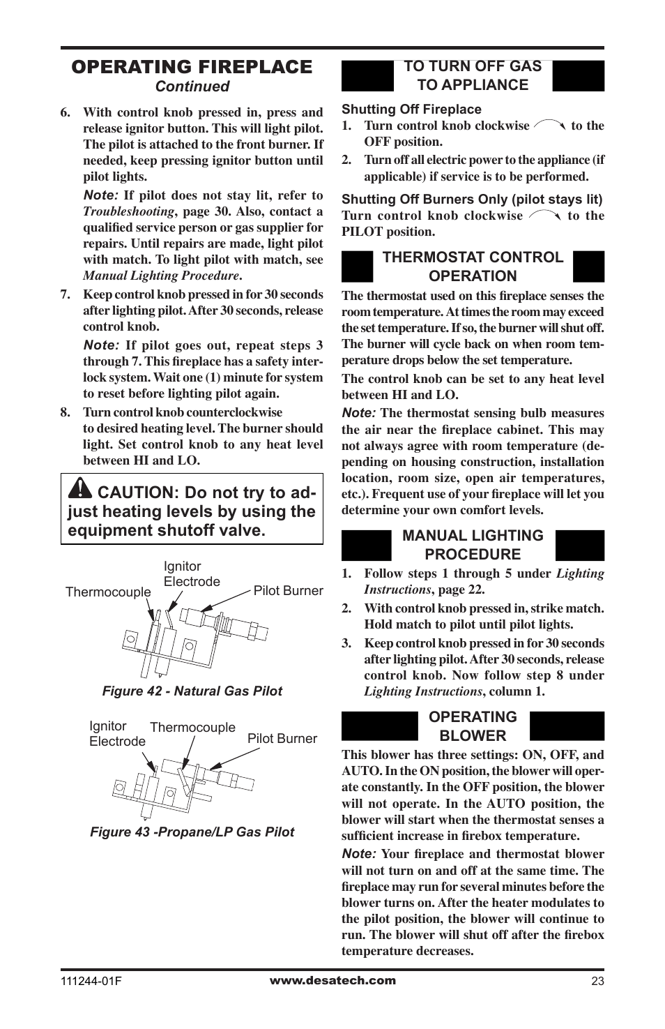 Operating fireplace | Desa FDCFTP User Manual | Page 23 / 48