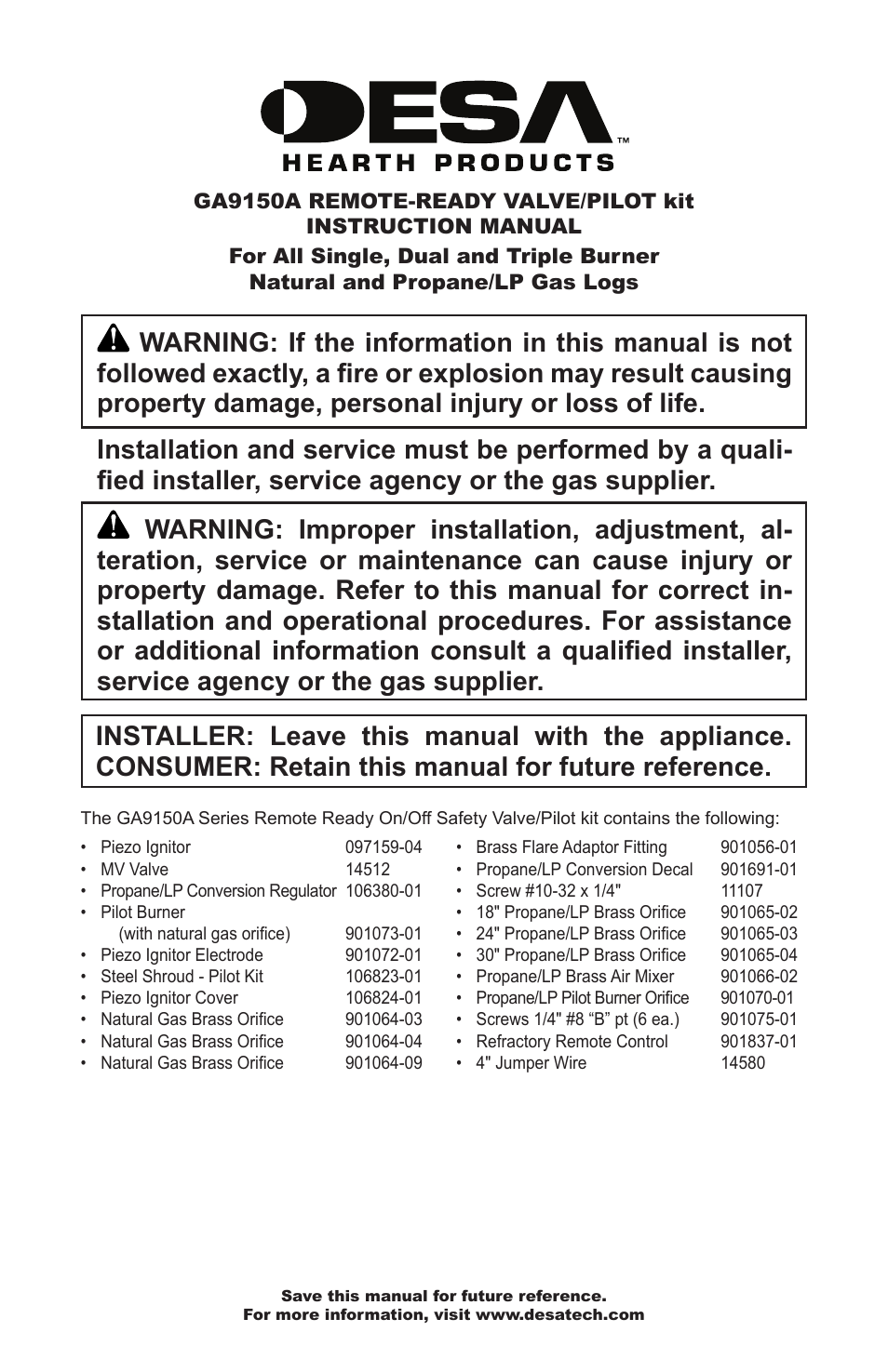 Desa GA9150A User Manual | 12 pages