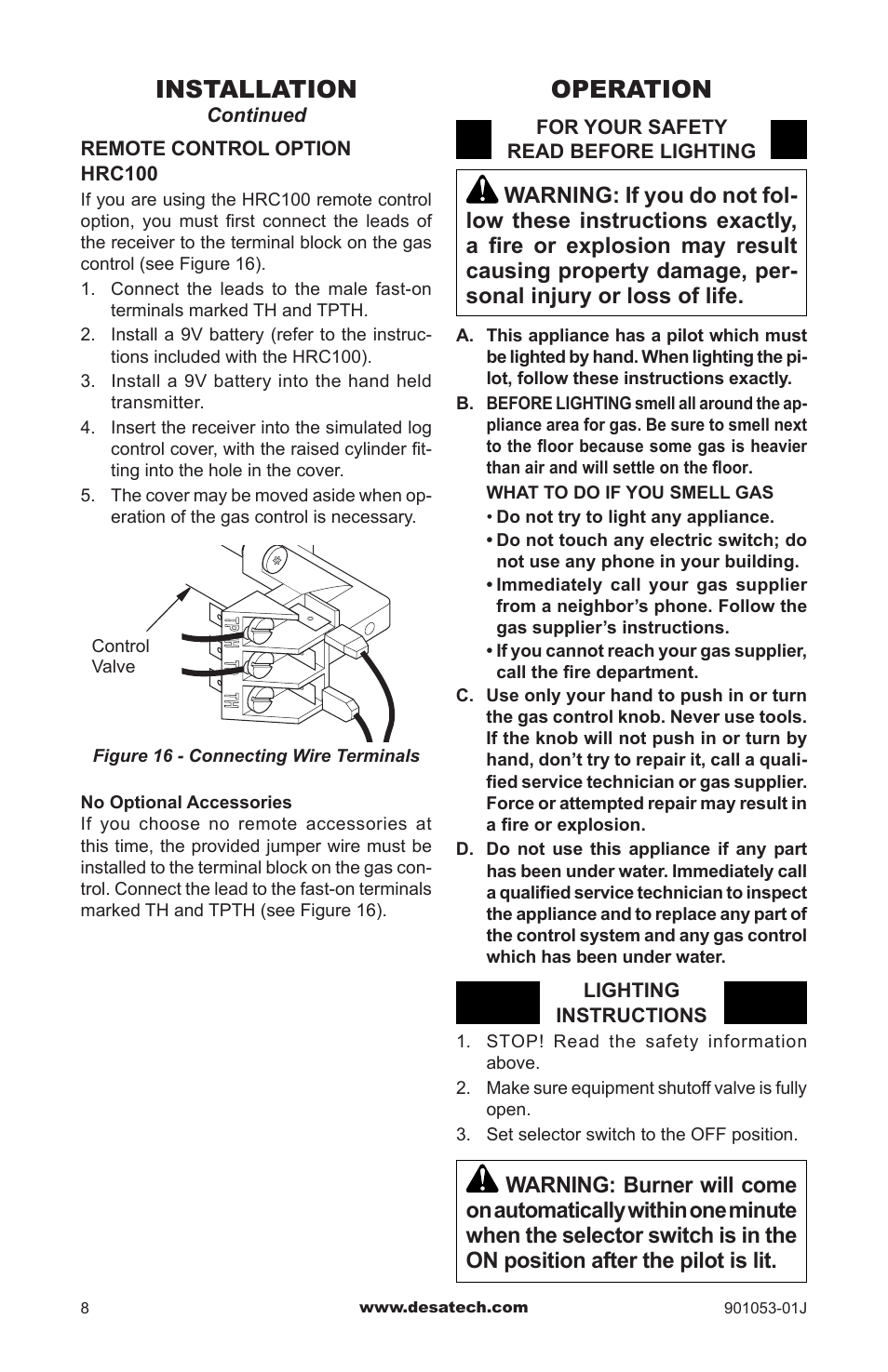 Installation, Operation | Desa GA9150A User Manual | Page 8 / 12