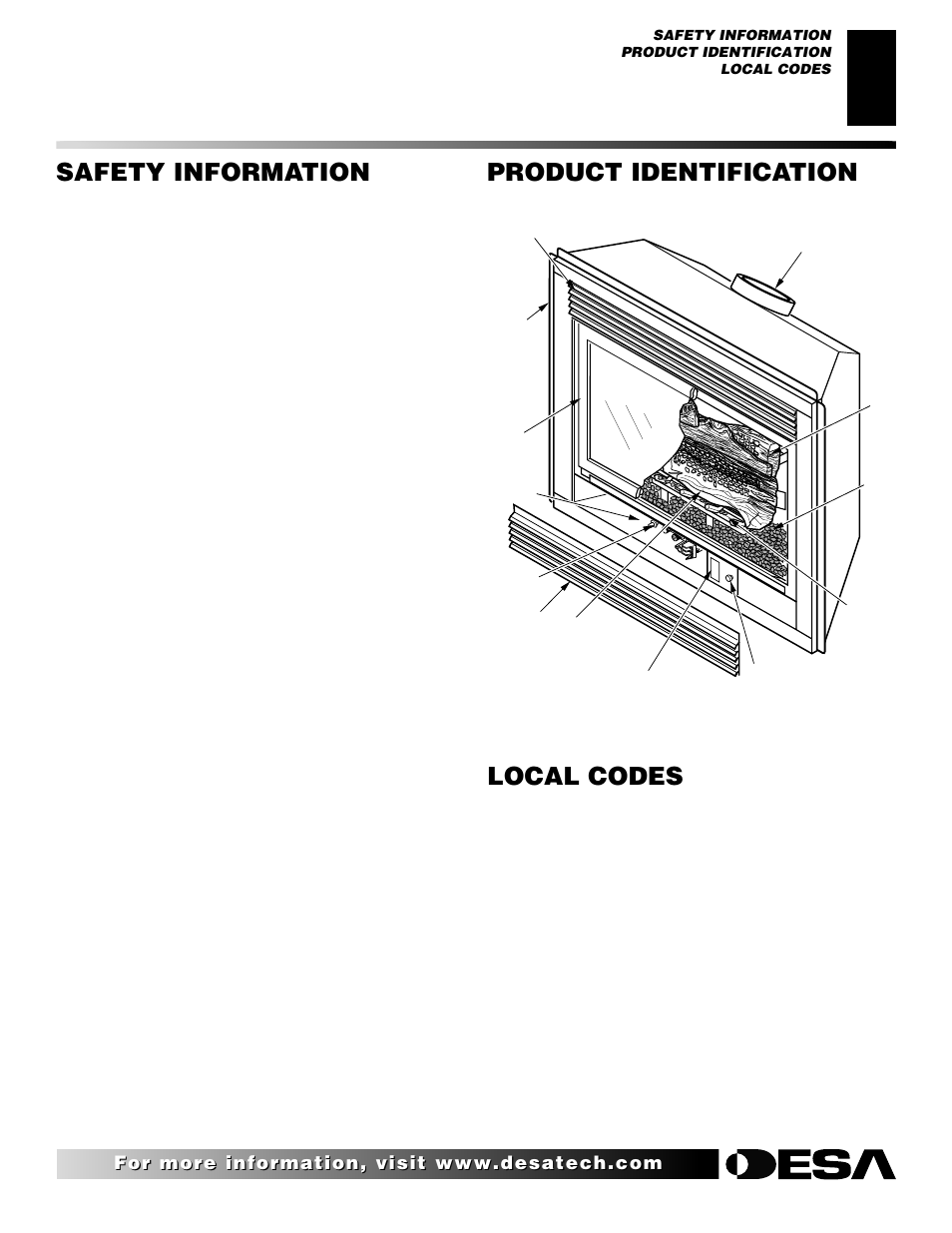 Product identification, Safety information, Local codes | Continued | Desa CHDV42NR User Manual | Page 3 / 44