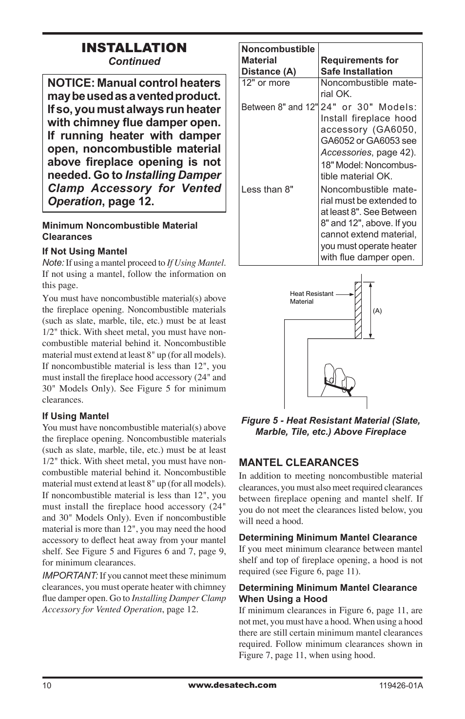 Installation | Desa VUL18 User Manual | Page 10 / 44