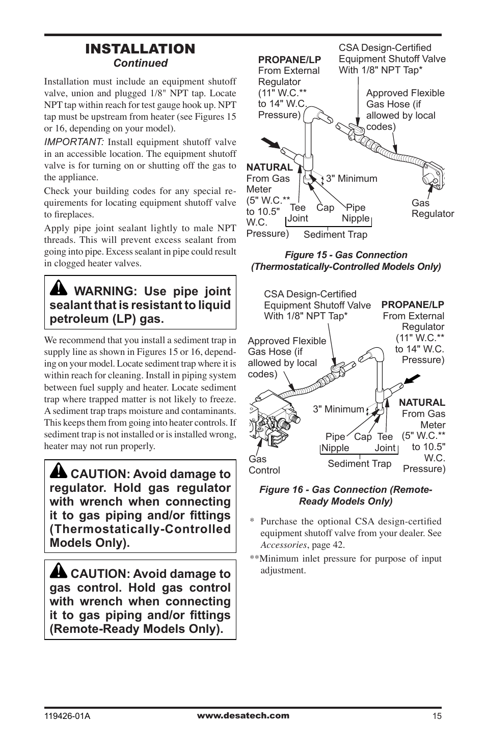 Installation | Desa VUL18 User Manual | Page 15 / 44