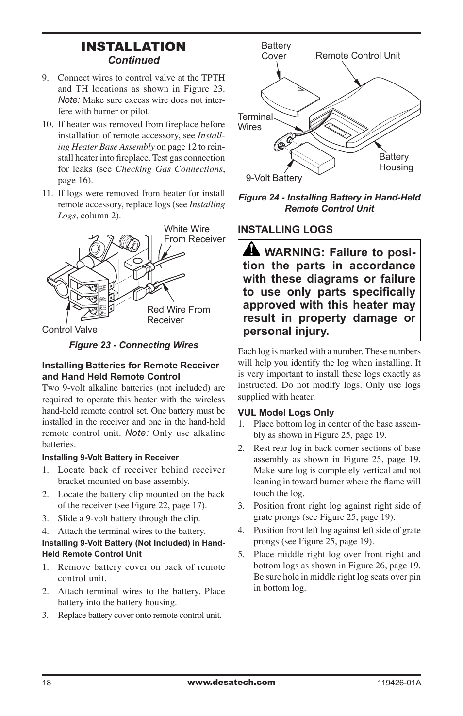 Installation | Desa VUL18 User Manual | Page 18 / 44