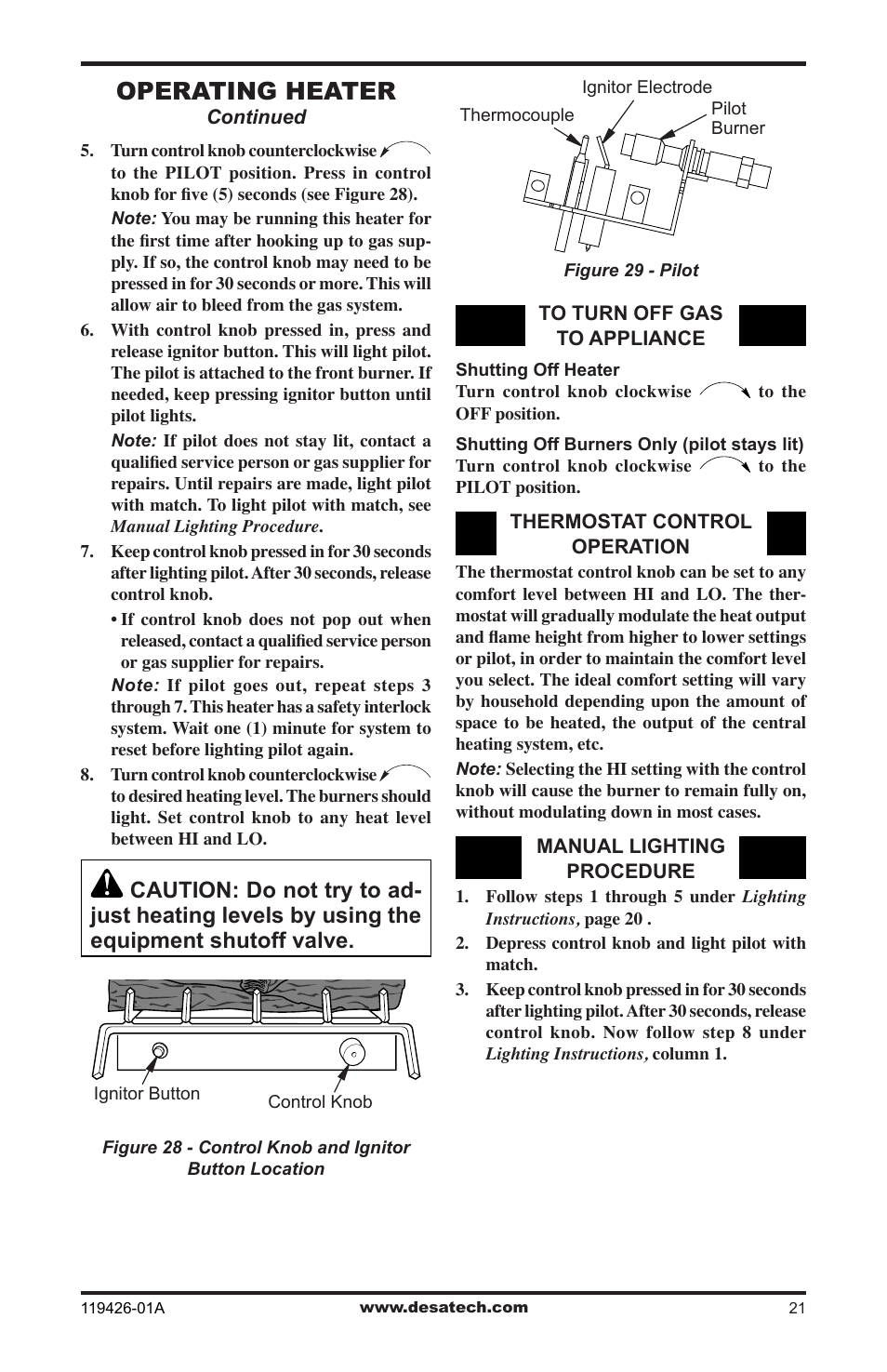 Operating heater | Desa VUL18 User Manual | Page 21 / 44