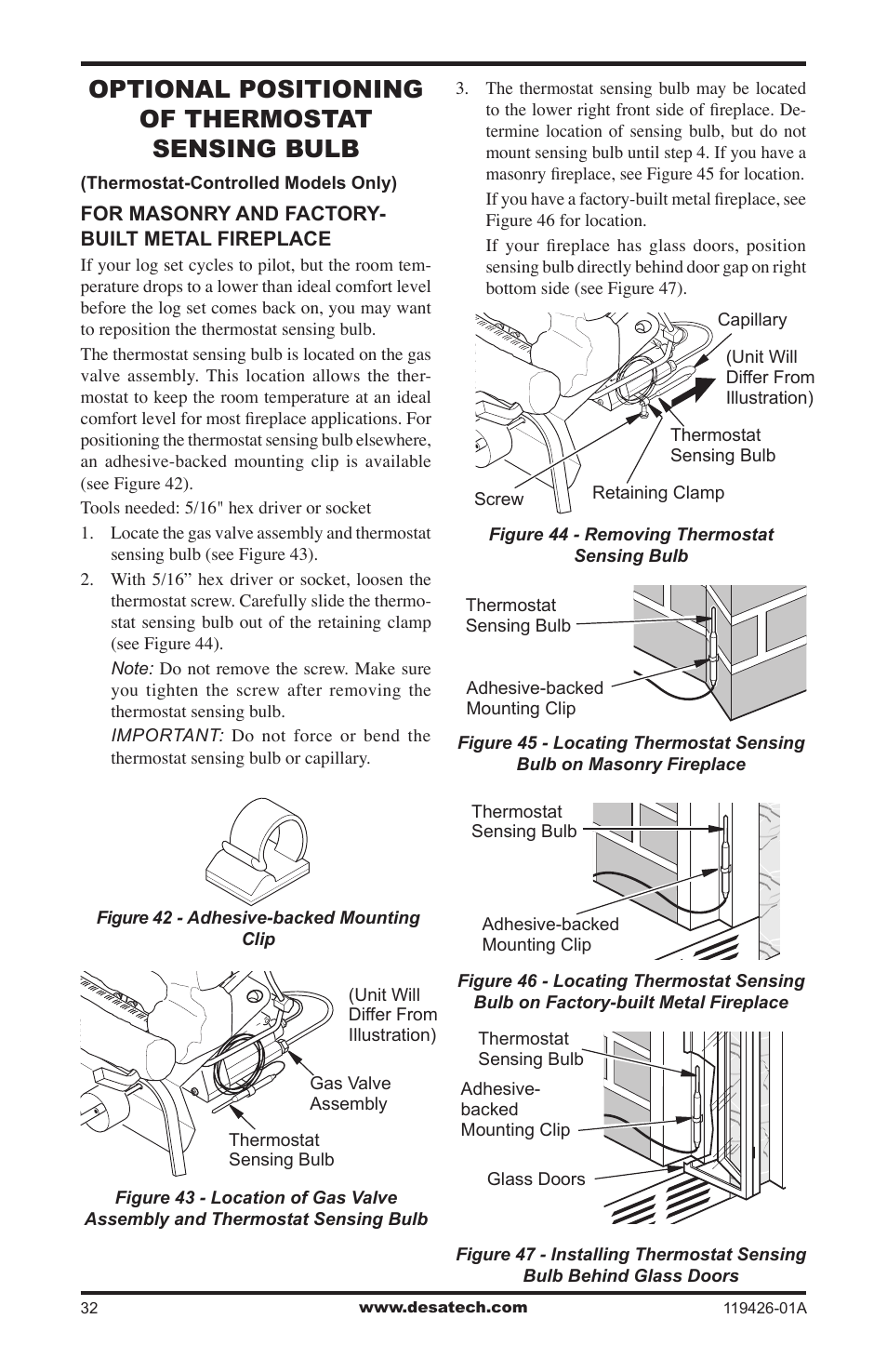 Optional positioning of thermostat sensing bulb | Desa VUL18 User Manual | Page 32 / 44