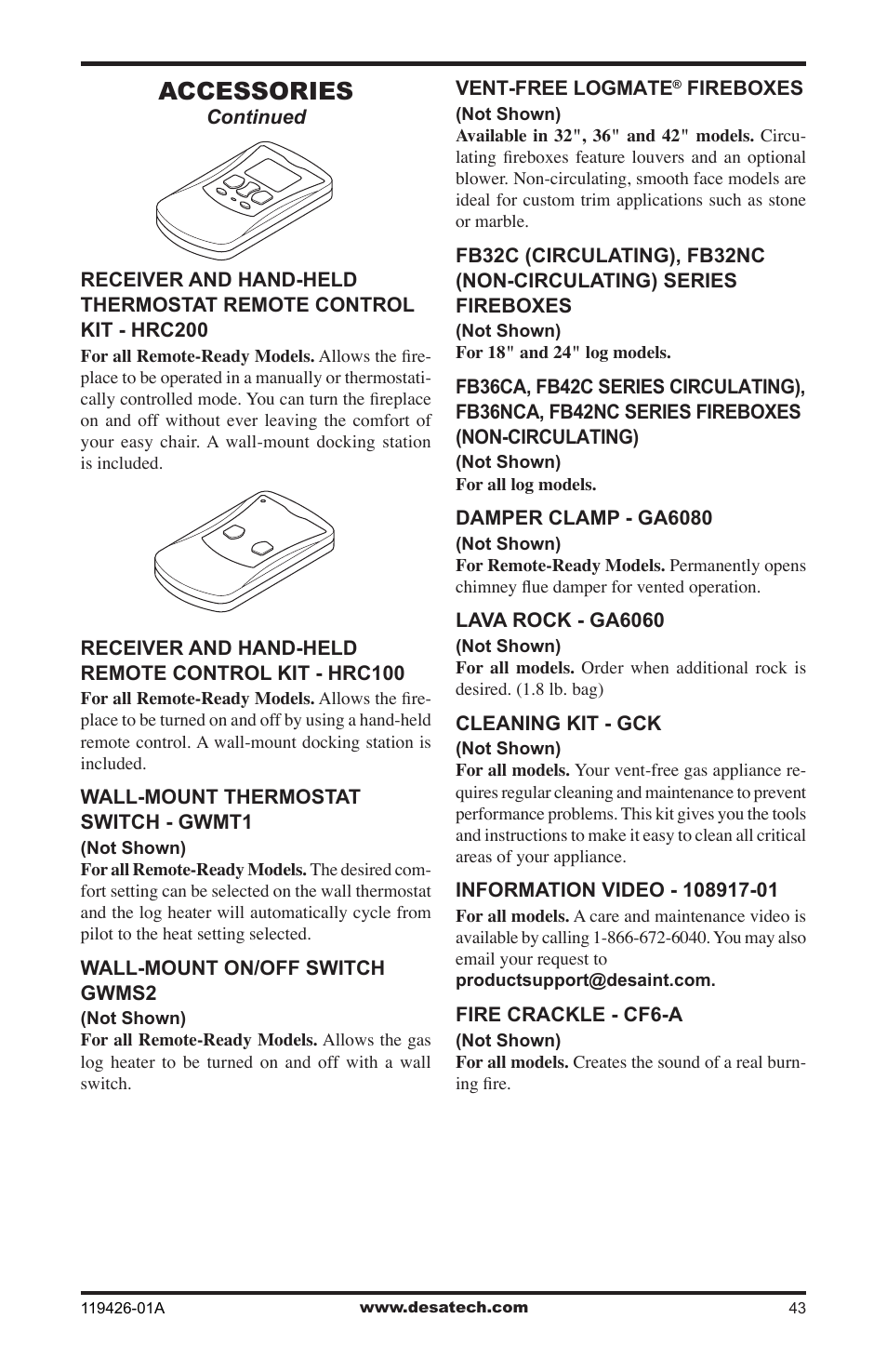 Accessories | Desa VUL18 User Manual | Page 43 / 44
