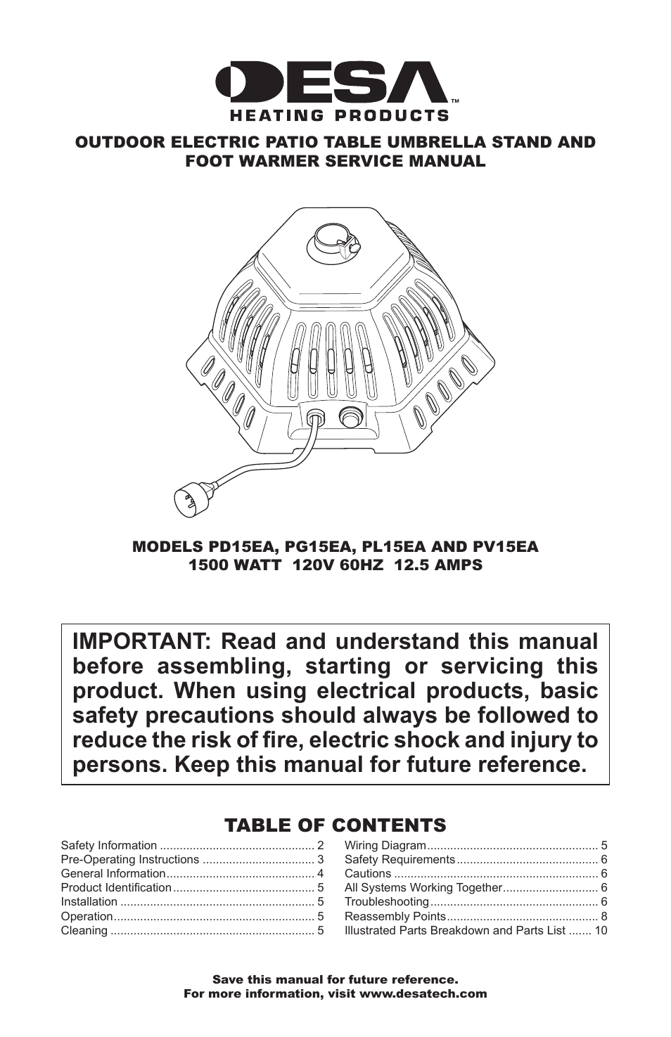 Desa PG15EA User Manual | 12 pages