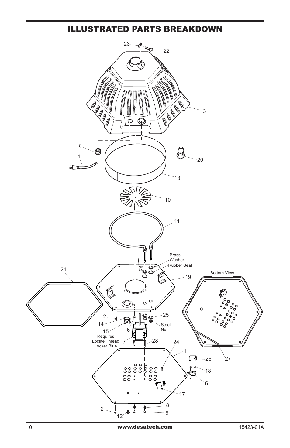 Illustrated parts breakdown and parts list, Illustrated parts breakdown | Desa PG15EA User Manual | Page 10 / 12