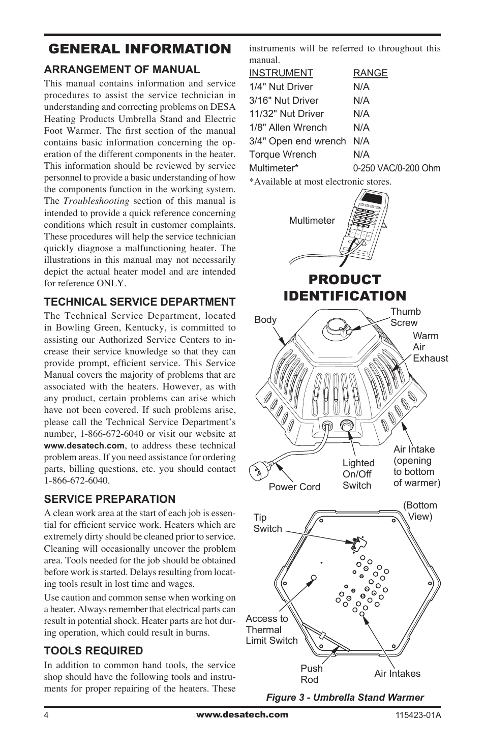 General information, Product identification general information | Desa PG15EA User Manual | Page 4 / 12