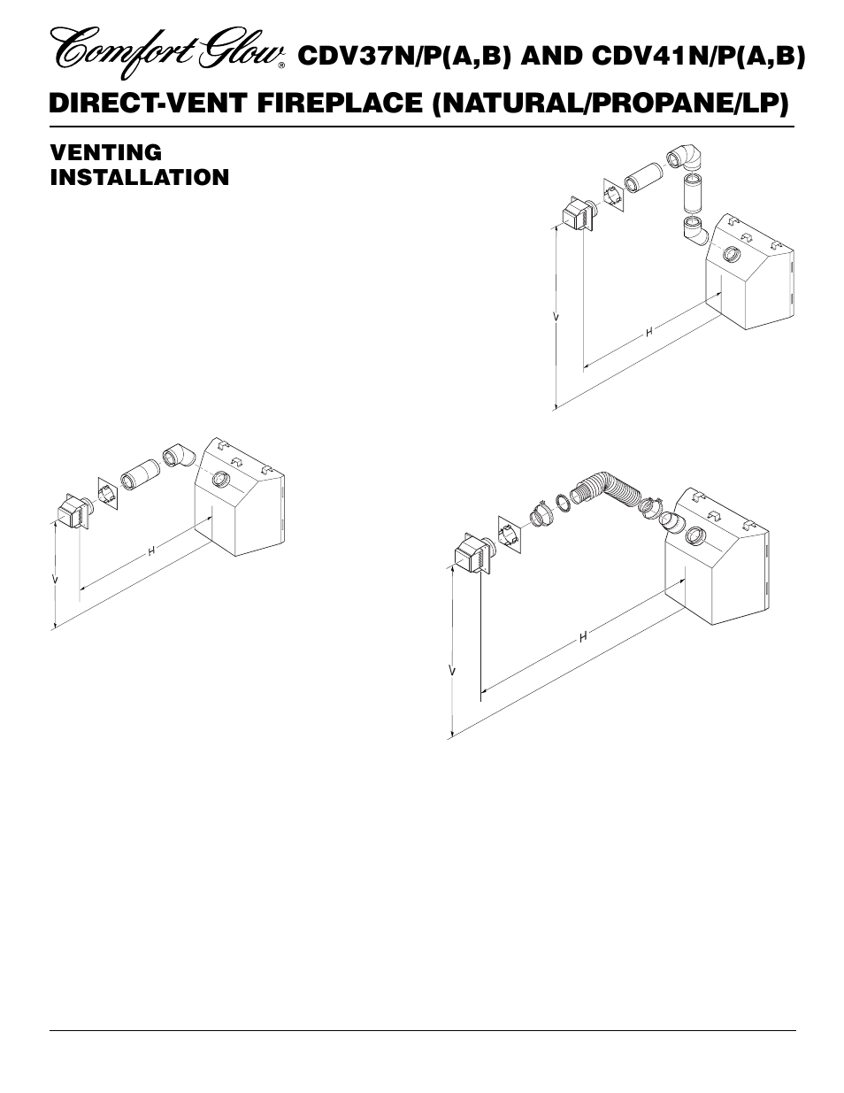 Direct-vent fireplace (natural/propane/lp), Cdv37n/p(a,b) and cdv41n/p(a,b), Venting installation | Continued | Desa CDV37N/P User Manual | Page 10 / 36