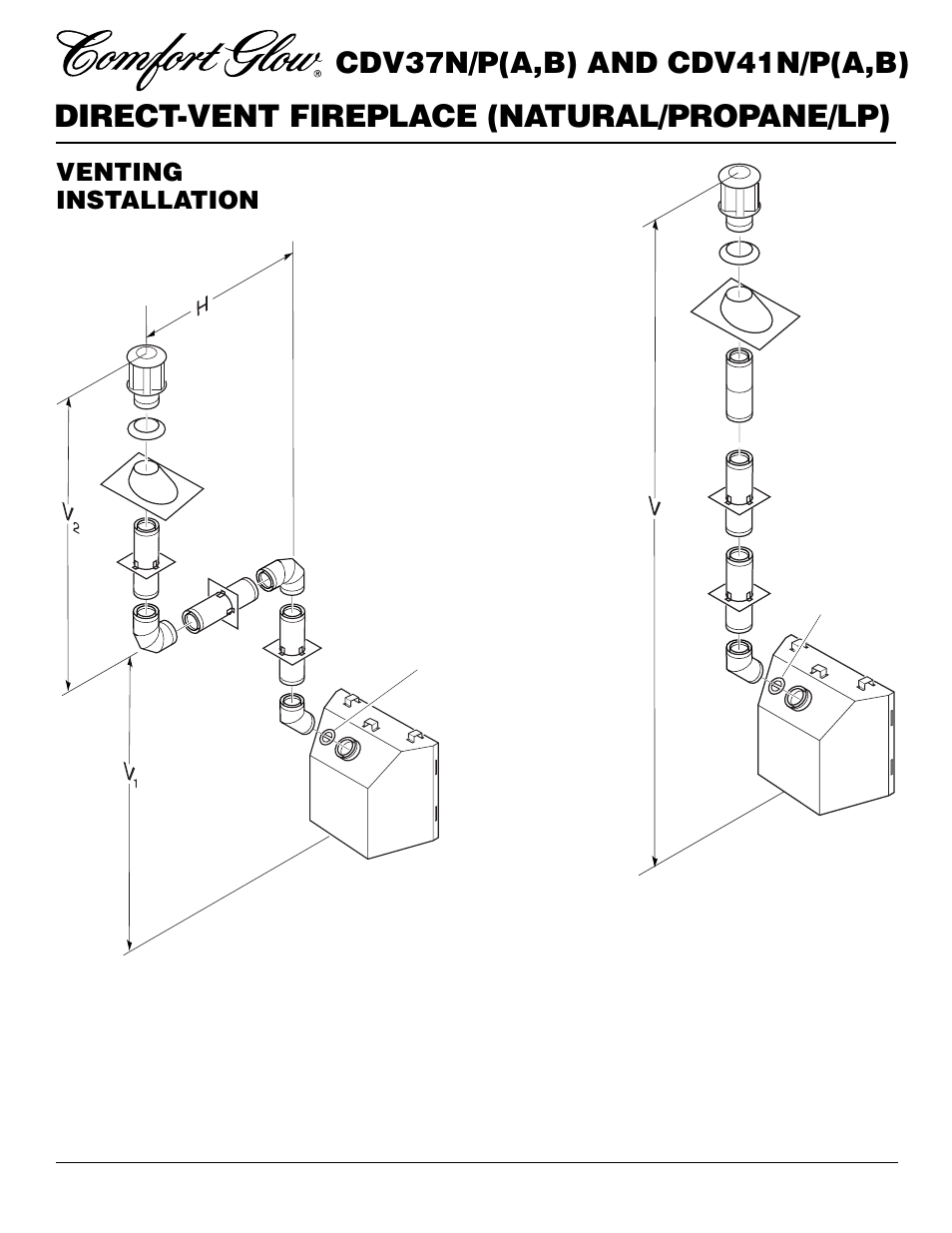 Direct-vent fireplace (natural/propane/lp), Cdv37n/p(a,b) and cdv41n/p(a,b), Venting installation | Continued | Desa CDV37N/P User Manual | Page 14 / 36