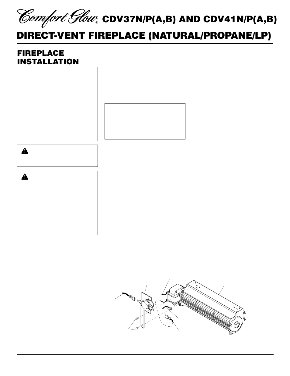 Direct-vent fireplace (natural/propane/lp), Cdv37n/p(a,b) and cdv41n/p(a,b), Fireplace installation | Desa CDV37N/P User Manual | Page 16 / 36