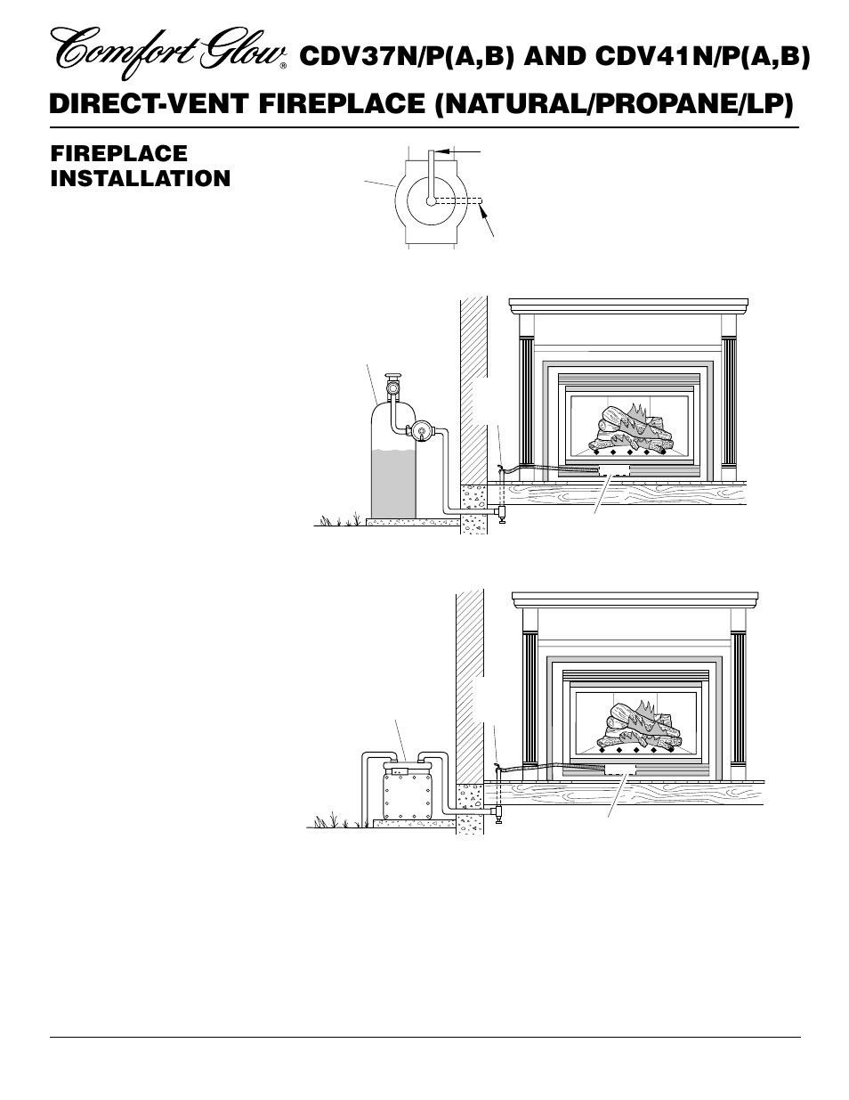 Direct-vent fireplace (natural/propane/lp), Cdv37n/p(a,b) and cdv41n/p(a,b), Fireplace installation | Continued | Desa CDV37N/P User Manual | Page 20 / 36