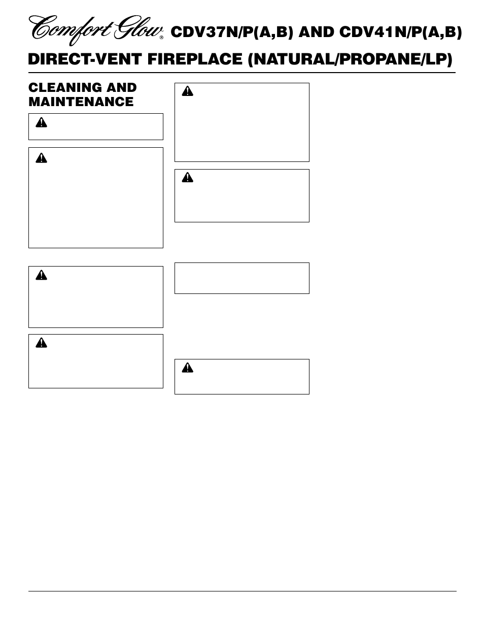 Direct-vent fireplace (natural/propane/lp), Cdv37n/p(a,b) and cdv41n/p(a,b), Cleaning and maintenance | Desa CDV37N/P User Manual | Page 26 / 36
