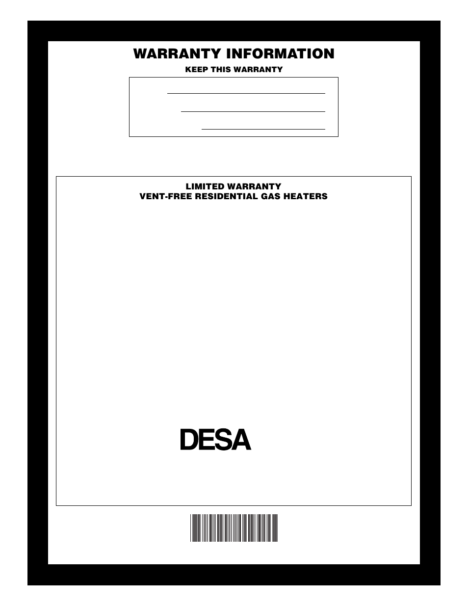 Warranty information | Desa VN2000BTD User Manual | Page 20 / 20
