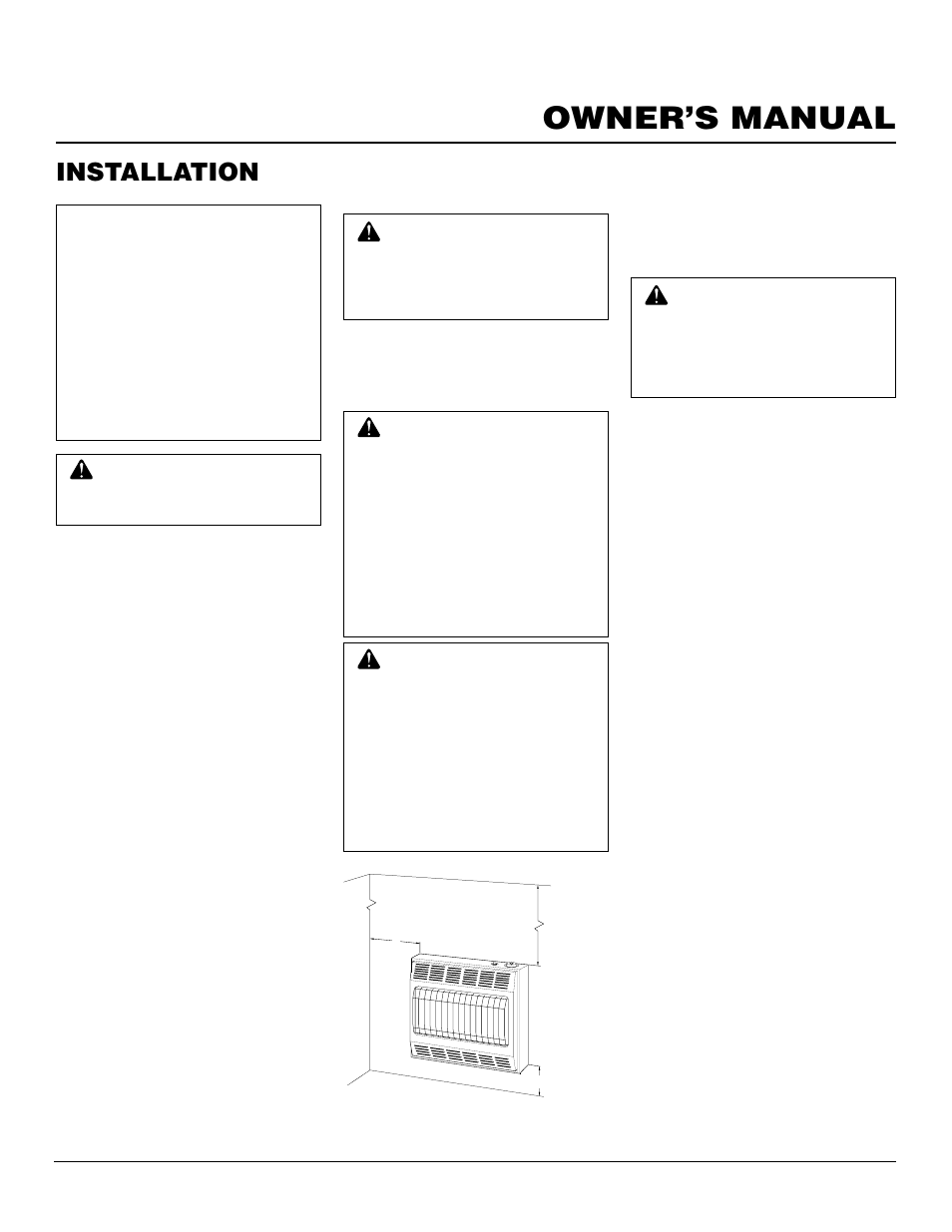 Owner’s manual, Installation, Check gas type | Installation items, Locating heater, Thermostat sensing bulb | Desa VN2000BTD User Manual | Page 7 / 20