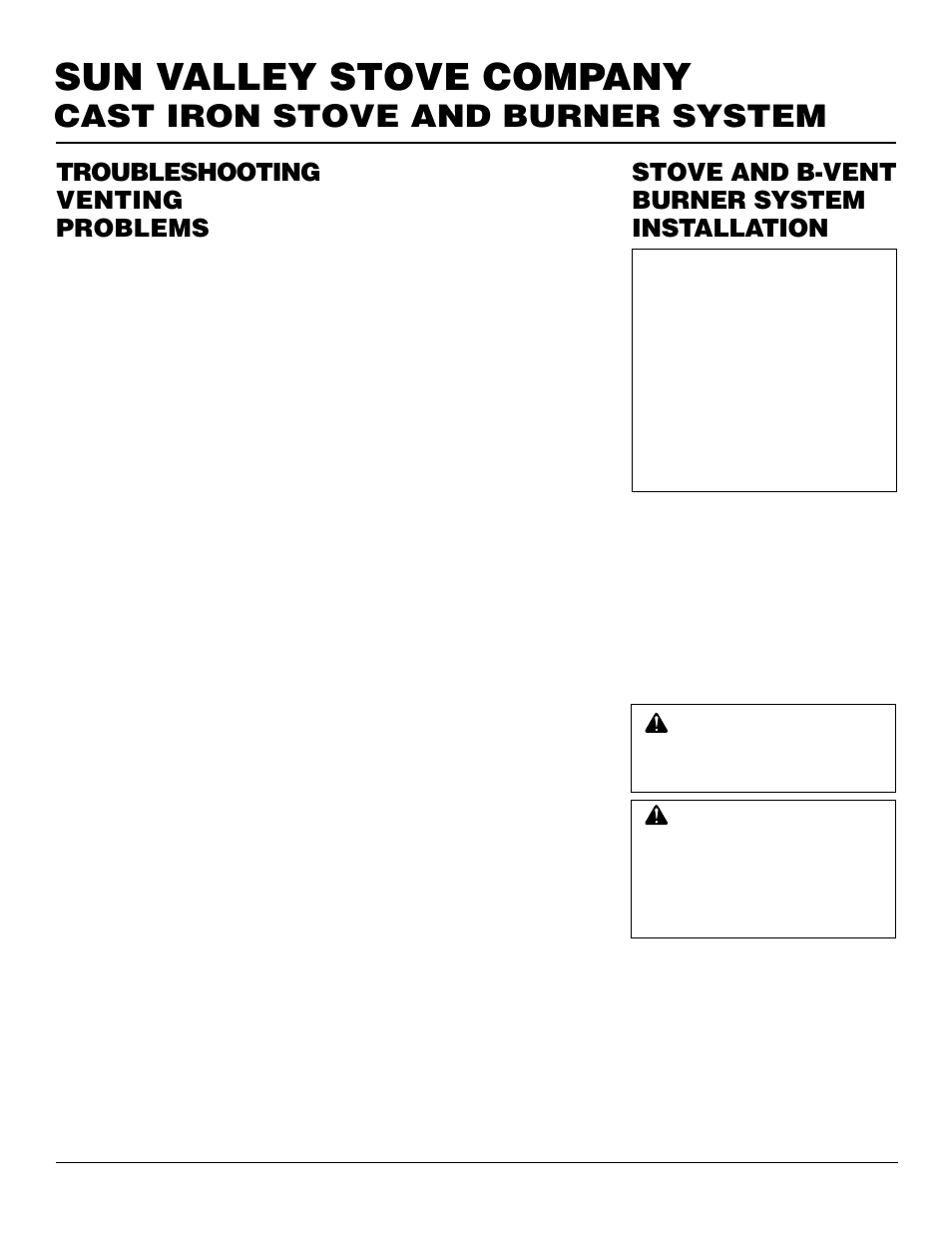 Sun valley stove company, Cast iron stove and burner system, Troubleshooting venting problems | Stove and b-vent burner system installation | Desa MSRBVN User Manual | Page 12 / 32