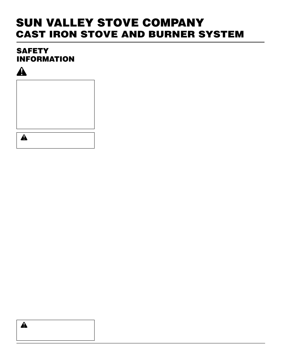 Sun valley stove company, Cast iron stove and burner system, Safety information | Desa MSRBVN User Manual | Page 2 / 32