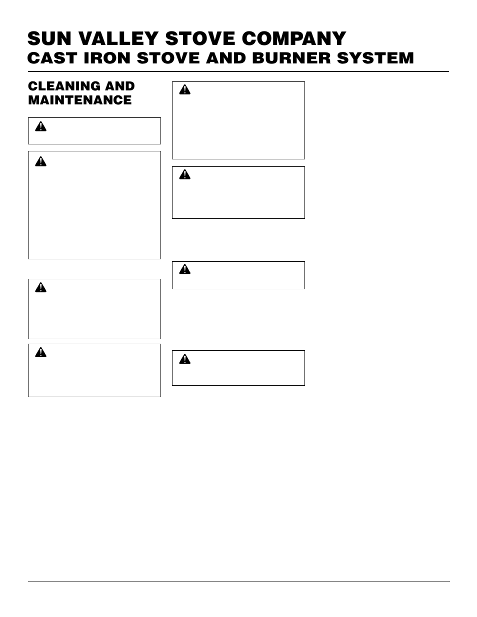 Sun valley stove company, Cast iron stove and burner system, Cleaning and maintenance | Desa MSRBVN User Manual | Page 22 / 32