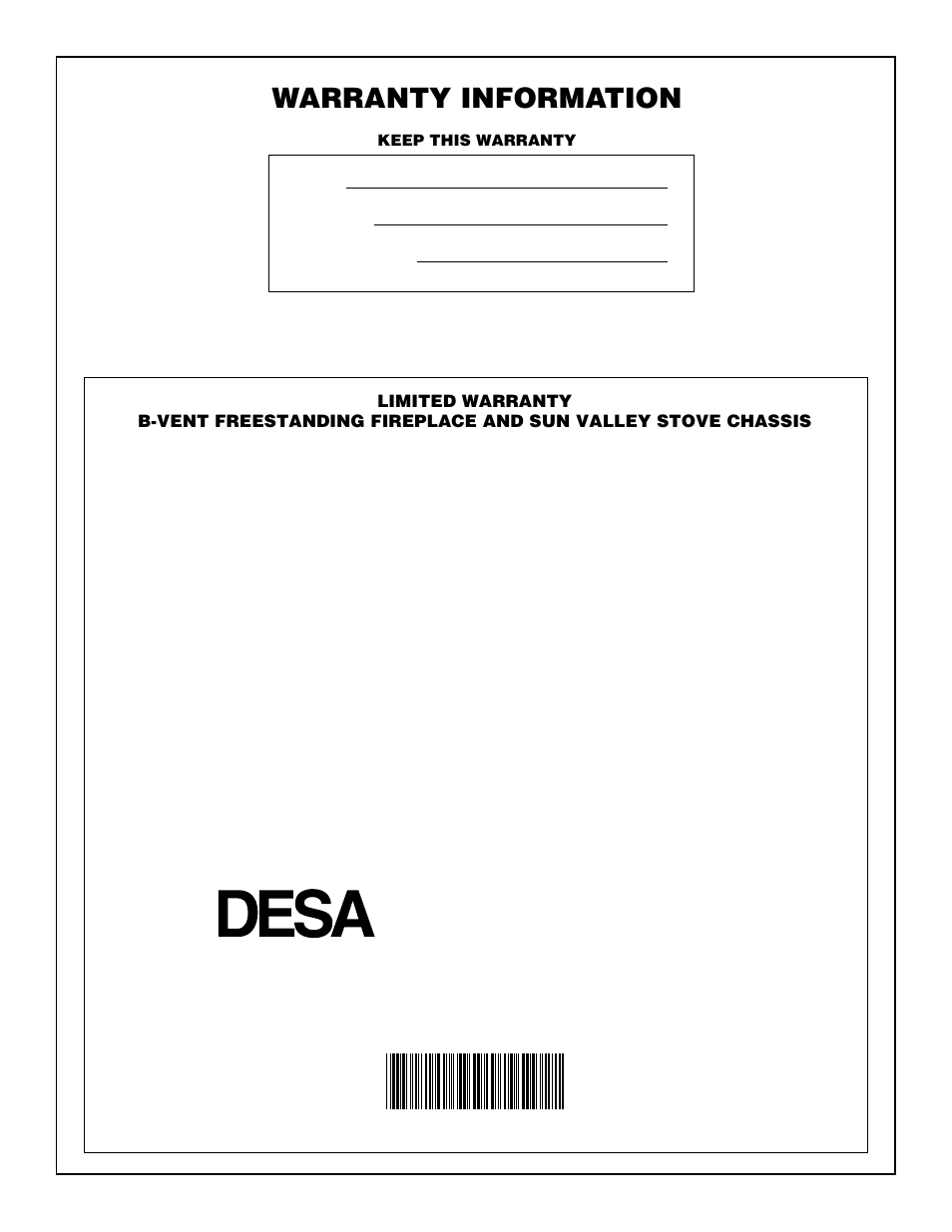 Sun valley stove company, Warranty information | Desa MSRBVN User Manual | Page 32 / 32