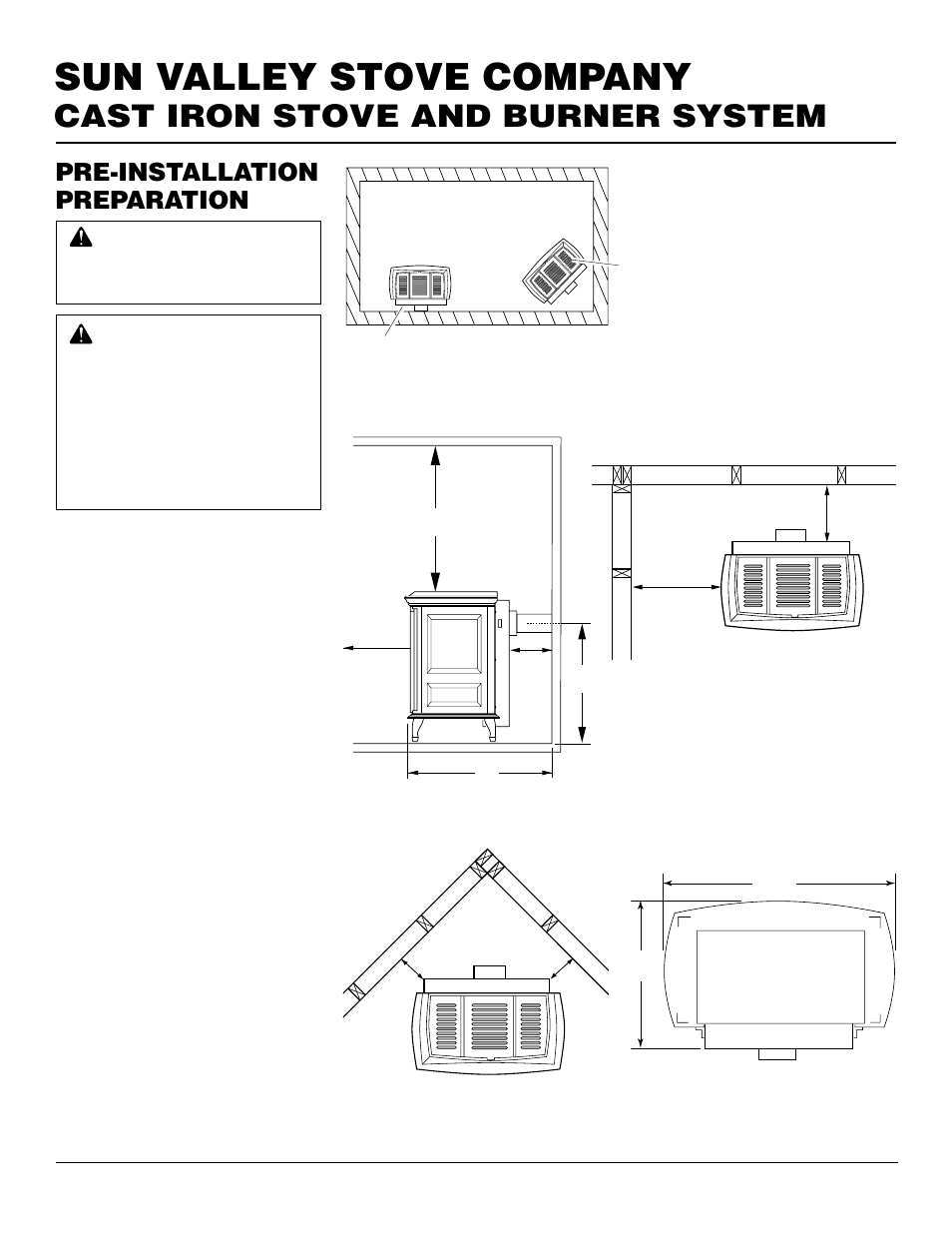 Sun valley stove company, Cast iron stove and burner system, Pre-installation preparation | Location and space requirements | Desa MSRBVN User Manual | Page 4 / 32