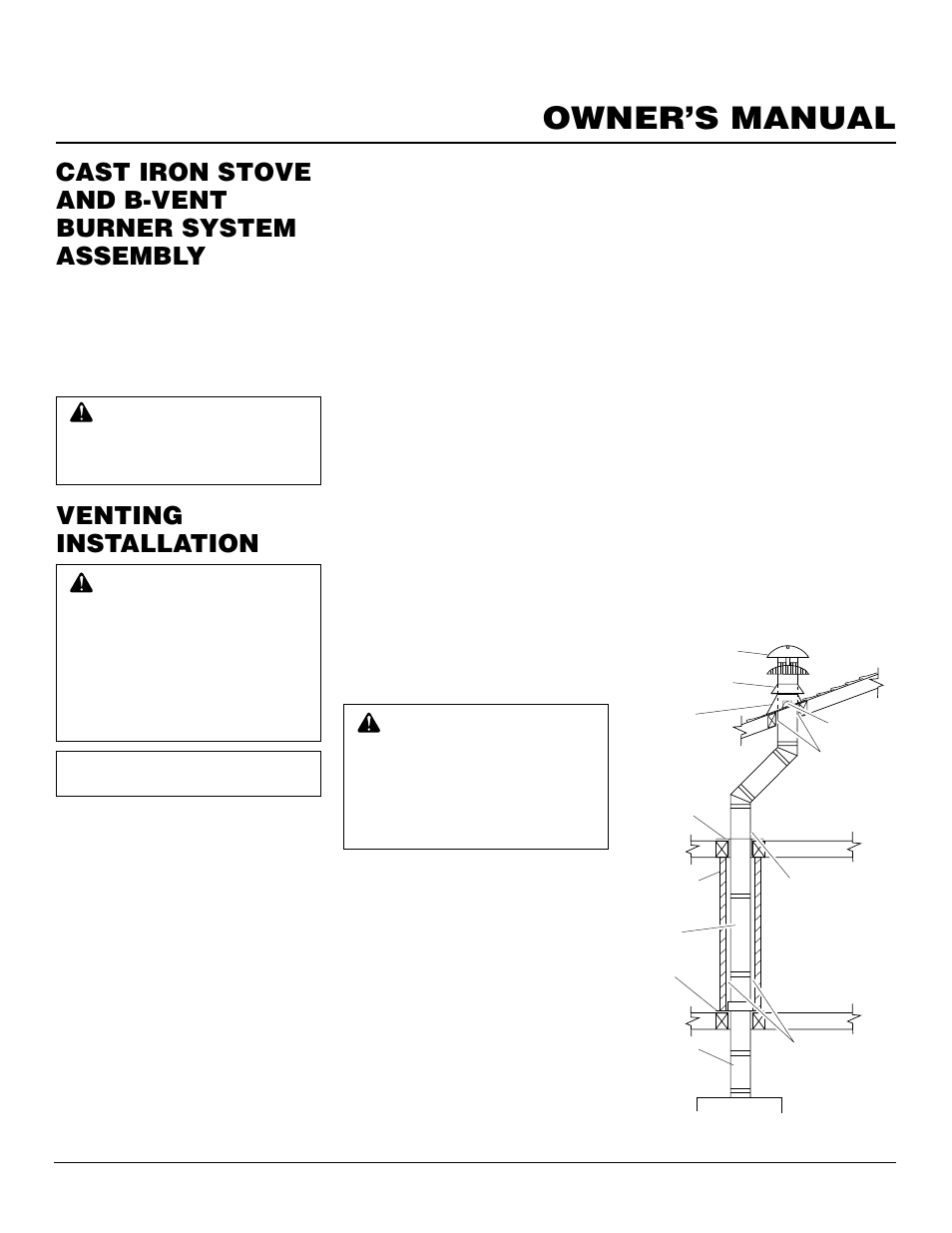 Owner’s manual, Cast iron stove and b-vent burner system assembly, Venting installation | Continued | Desa MSRBVN User Manual | Page 9 / 32