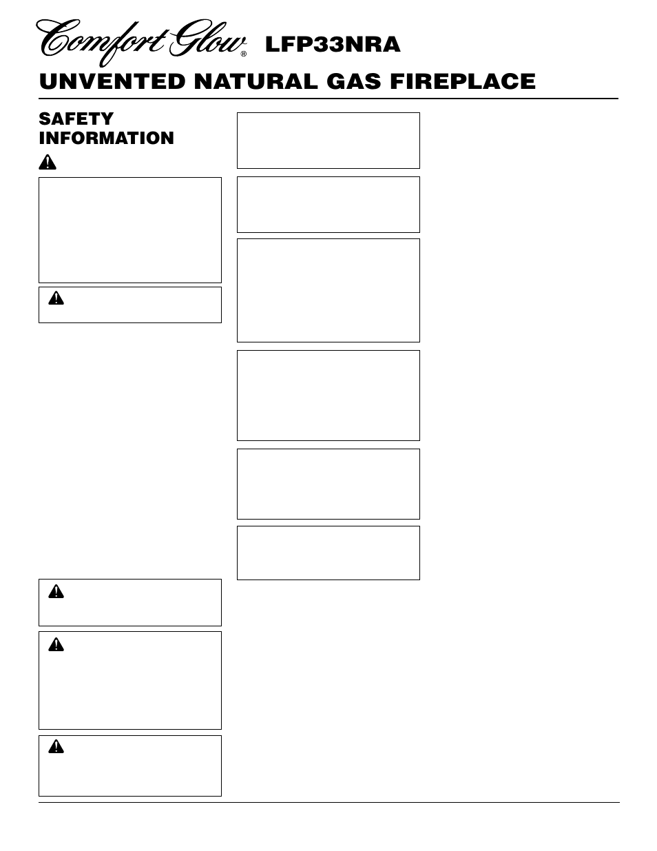 Unvented natural gas fireplace lfp33nra, Safety information | Desa LFP33NRA User Manual | Page 2 / 30