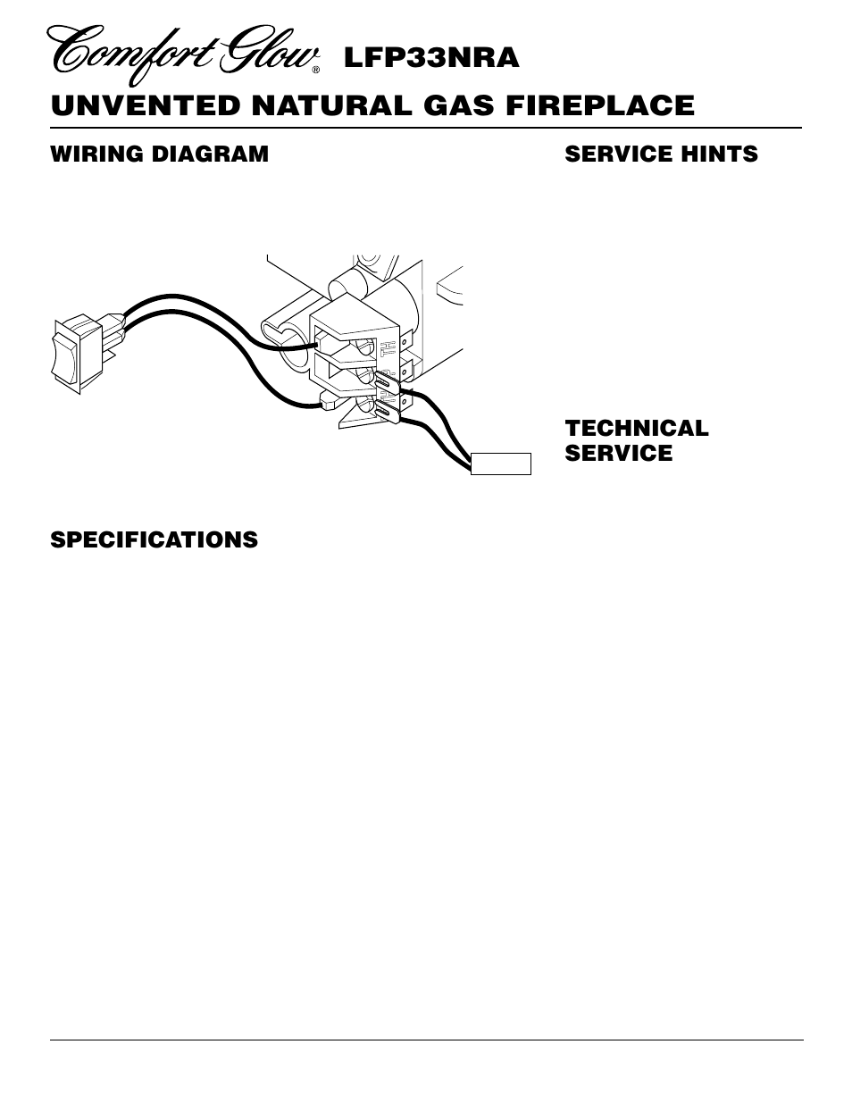 Unvented natural gas fireplace lfp33nra, Specifications, Technical service | Service hints, Wiring diagram | Desa LFP33NRA User Manual | Page 22 / 30
