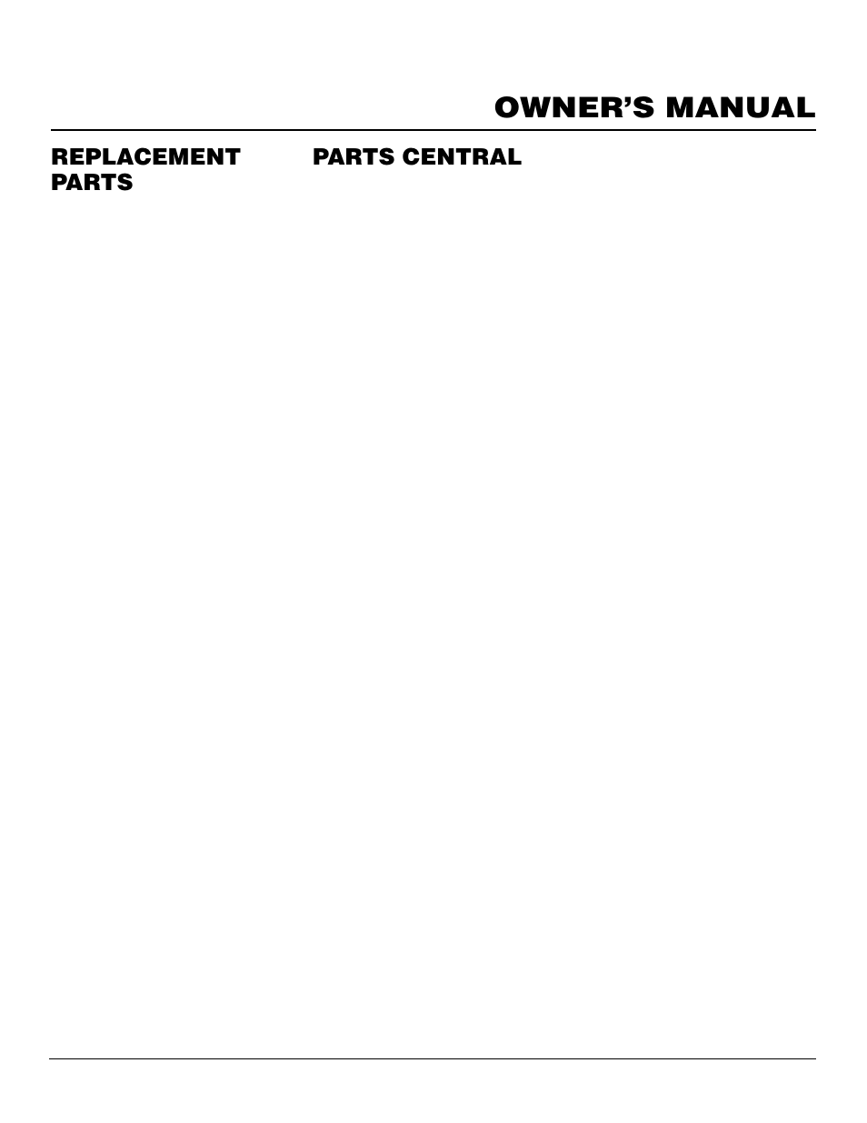 Owner’s manual, Replacement parts, Parts central | Desa LFP33NRA User Manual | Page 23 / 30