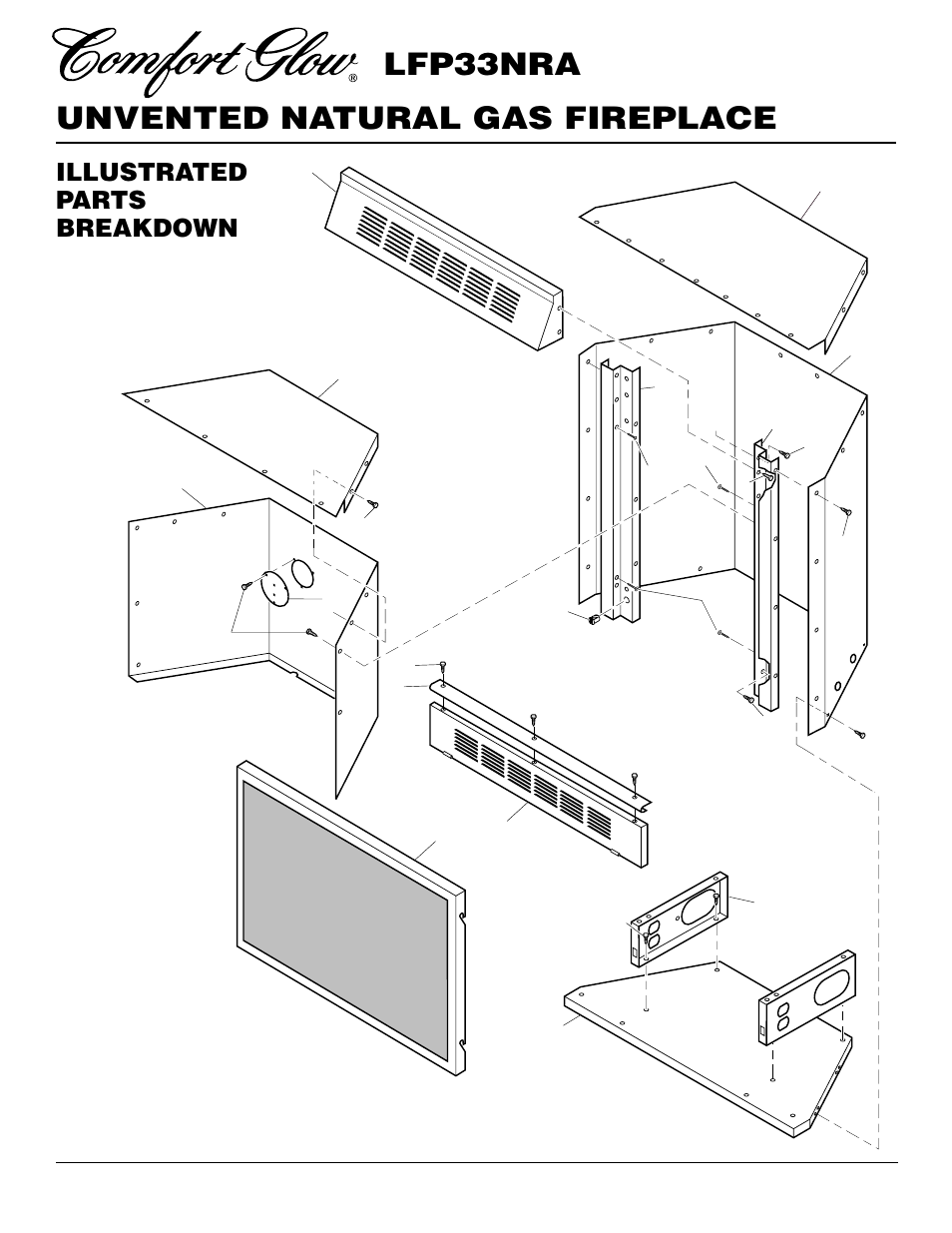 Unvented natural gas fireplace lfp33nra, Illustrated parts breakdown, Fireplace lfp33nra | Desa LFP33NRA User Manual | Page 28 / 30
